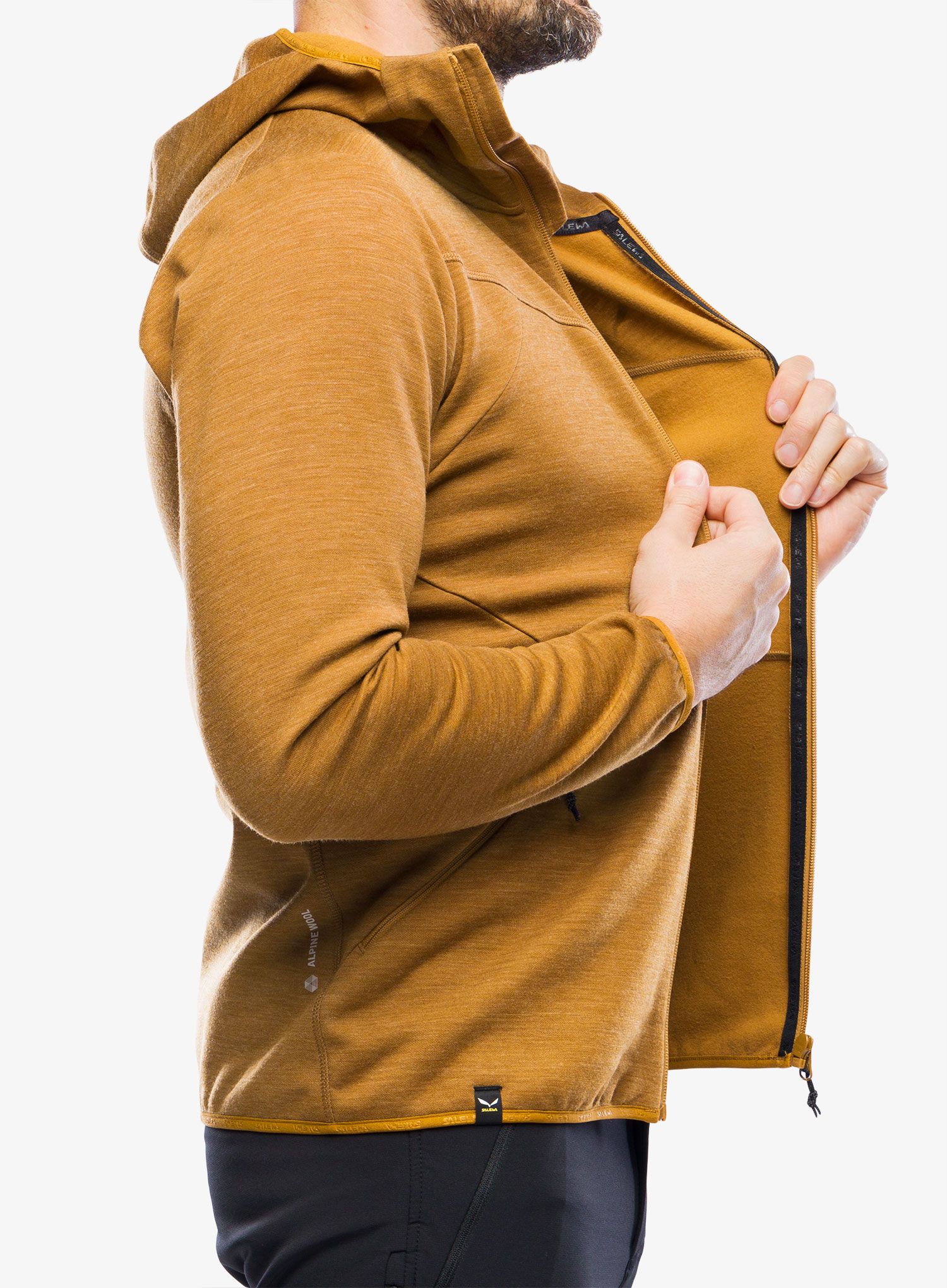 Mikina s kapucí Salewa Nuvolao Alpine Wool Jacket - golden brown