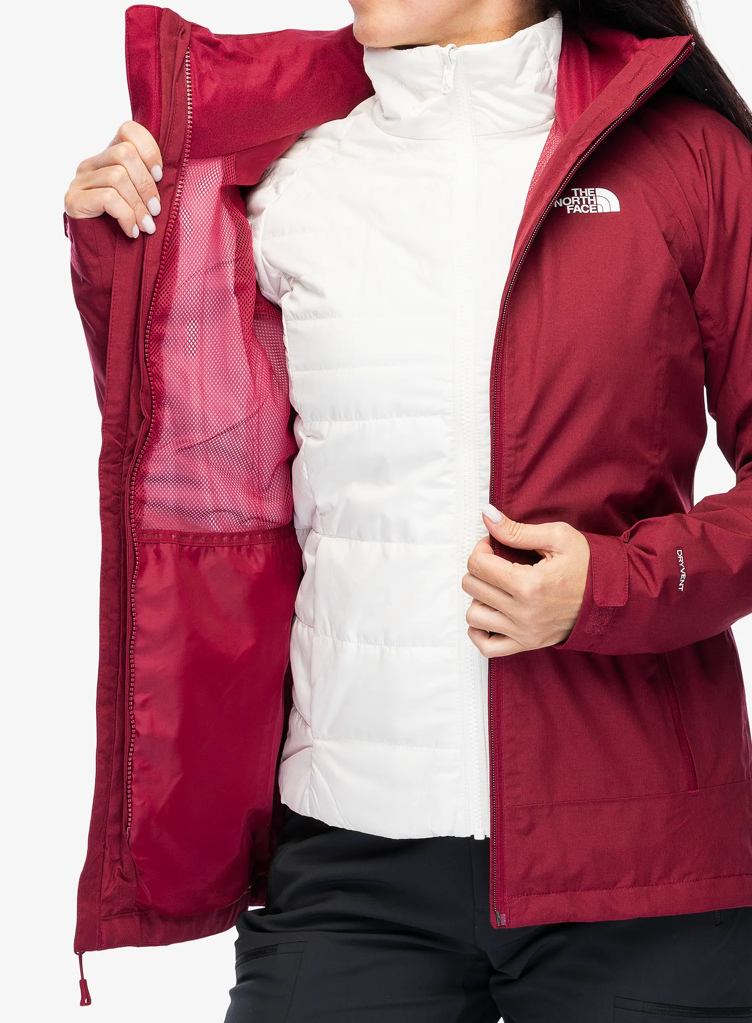 Bunda 3v1 dámská The North Face Inlux Triclimate - beetroot dark/white dune