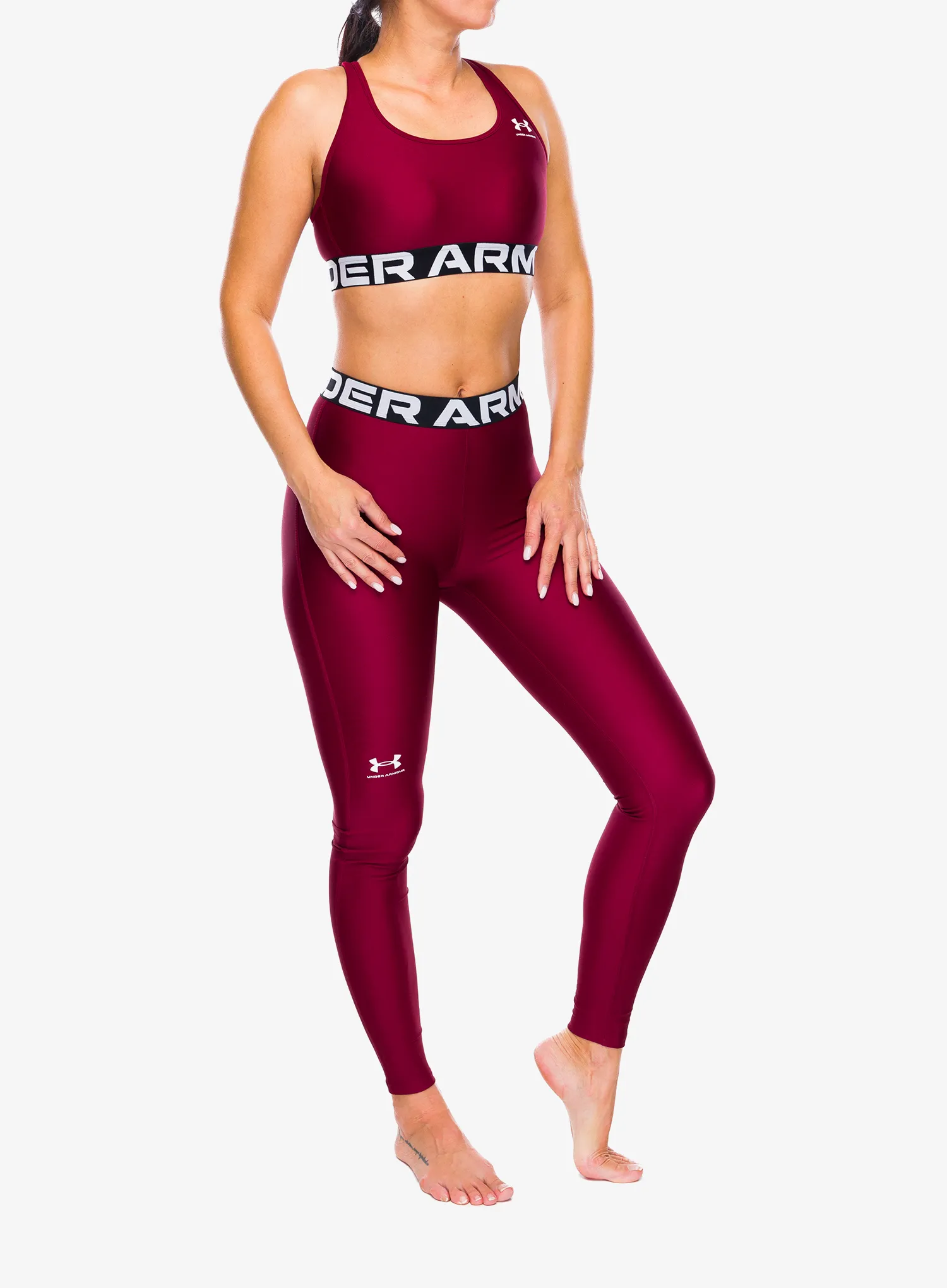 Sportovní podprsenka Under Armour HeatGear Authentics Mid Branded Bra - cardinal/white