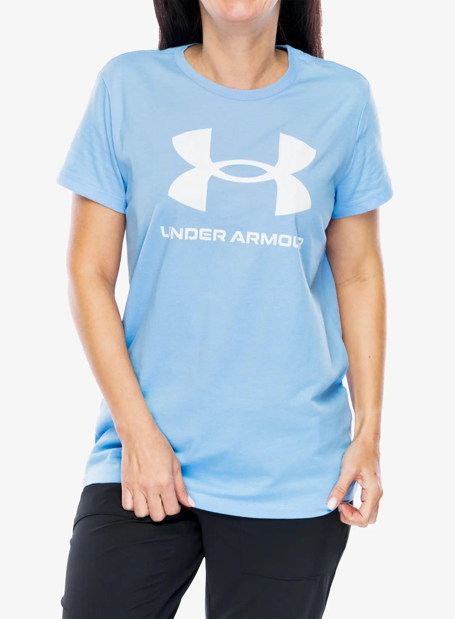 Bavlněné tričko dámské Under Armour Live Sportstyle Graphic SSC - horizon blue/white
