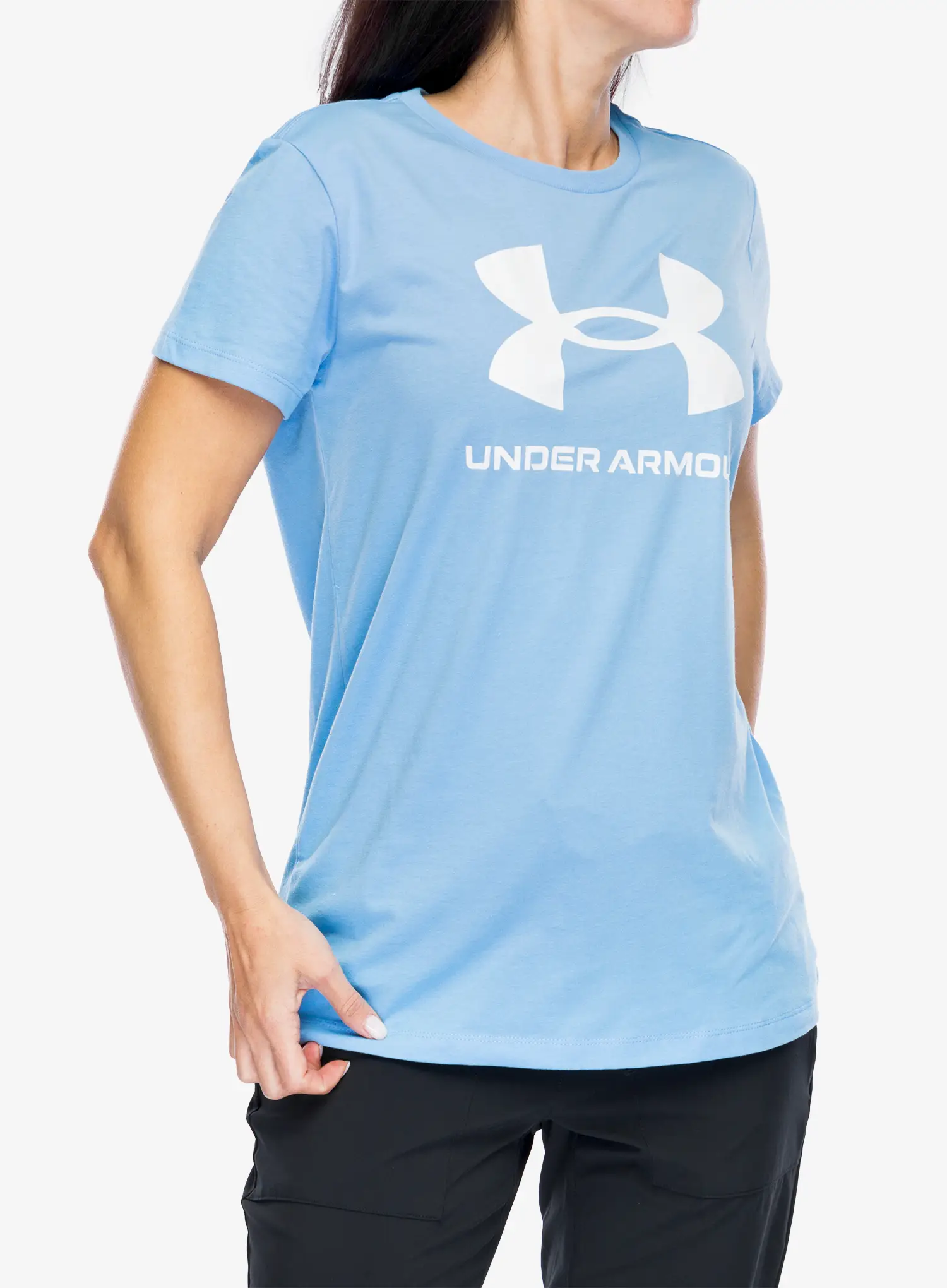 Bavlněné tričko dámské Under Armour Live Sportstyle Graphic SSC - horizon blue/white