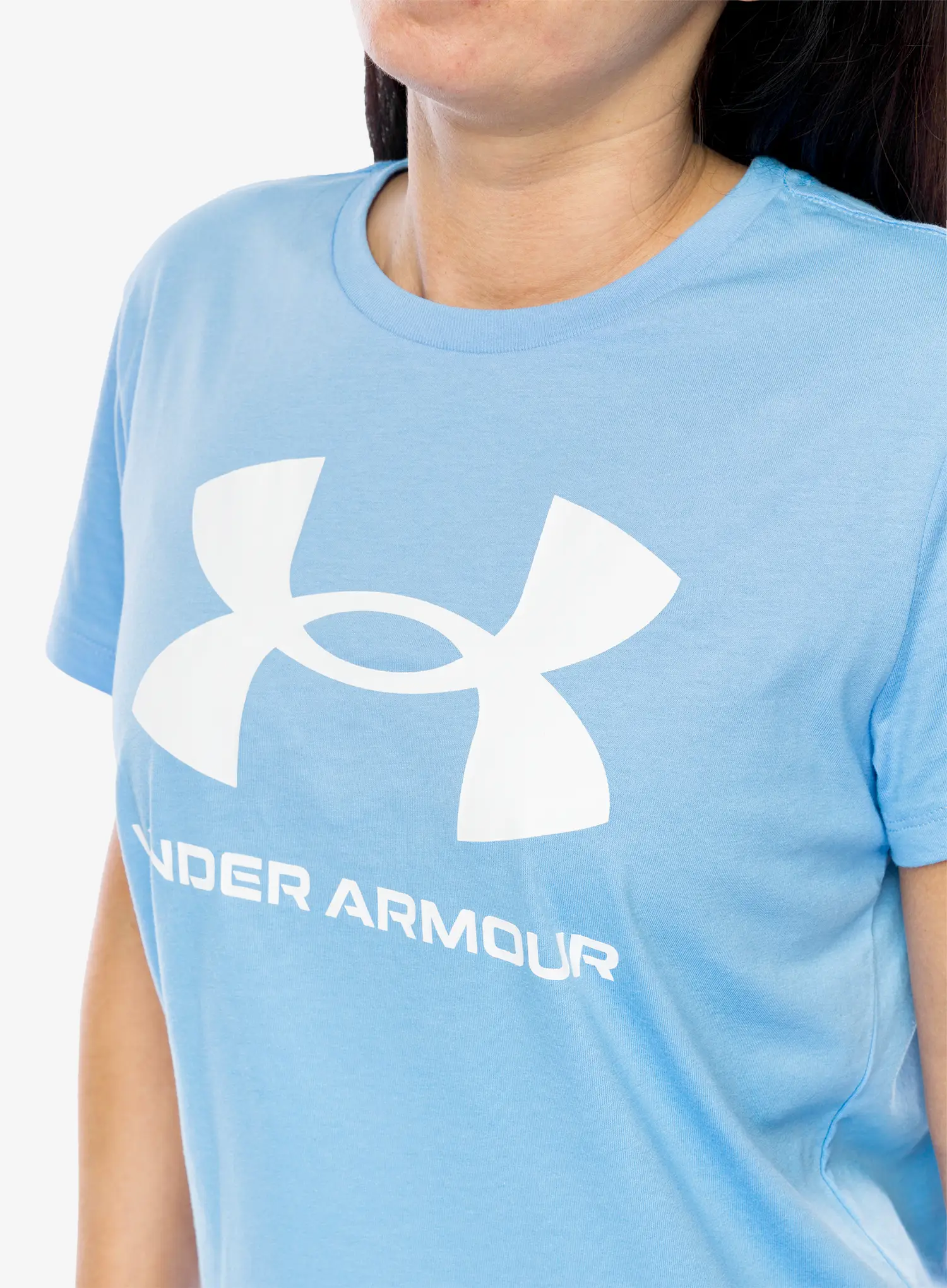 Bavlněné tričko dámské Under Armour Live Sportstyle Graphic SSC - horizon blue/white