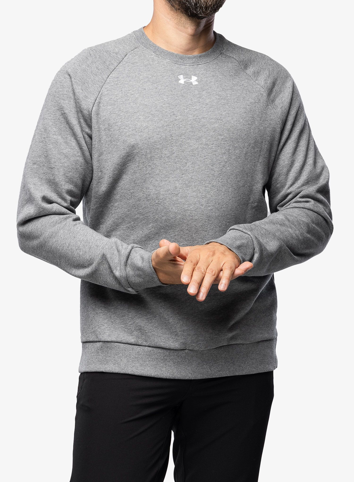 Mikina bez kapuce Under Armour Rival Fleece Crew - castlerock light heather/white