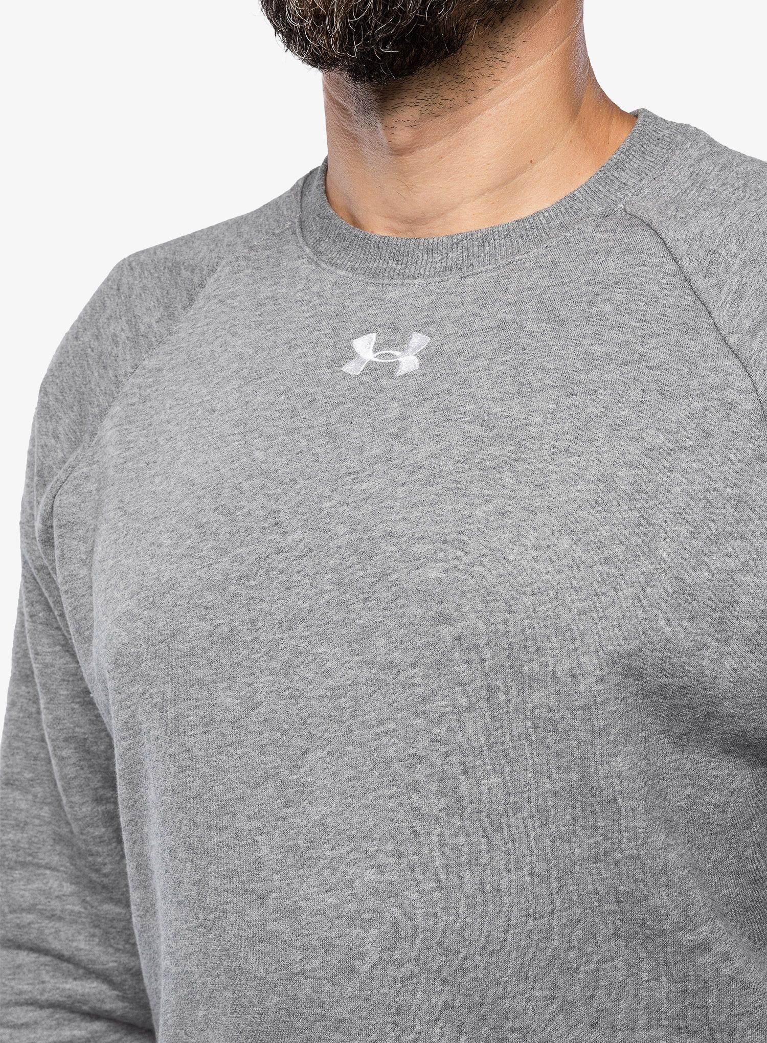 Mikina bez kapuce Under Armour Rival Fleece Crew - castlerock light heather/white
