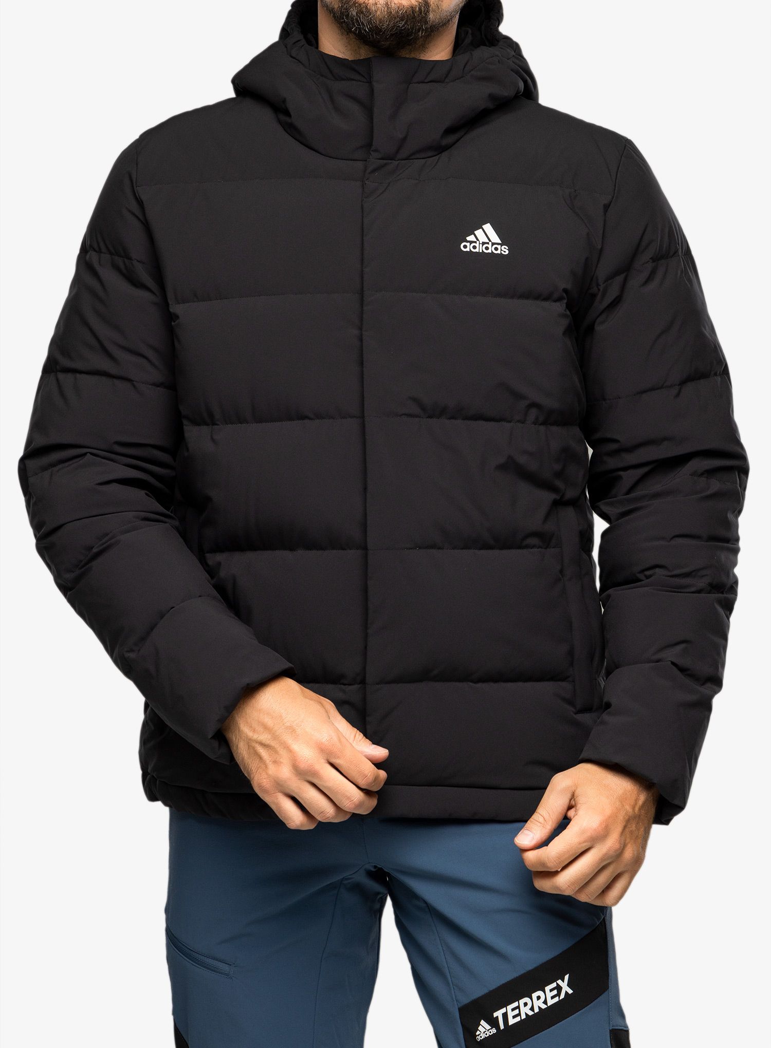 Péřová bunda adidas Helionic Hooded Jacket - black