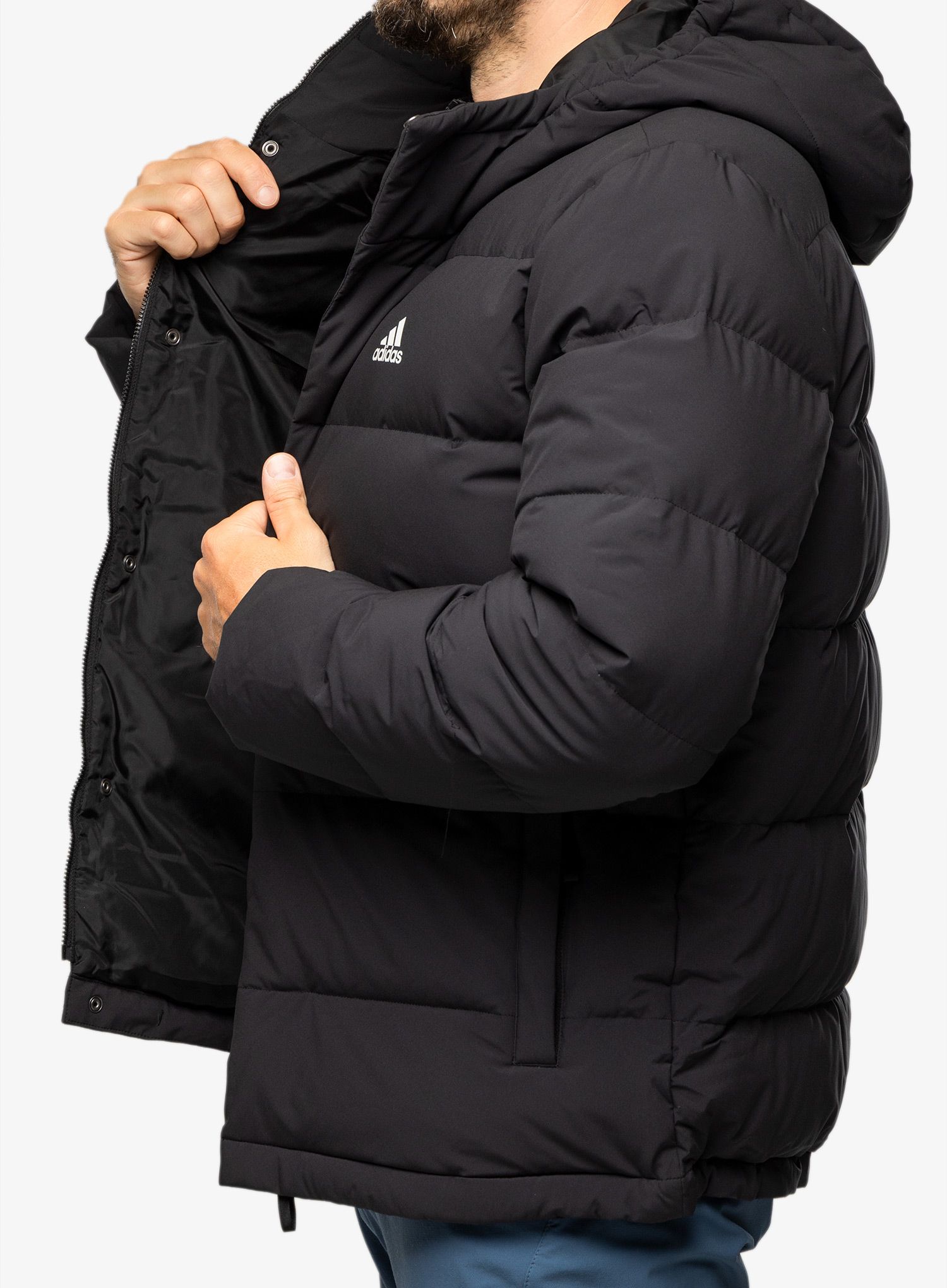 Péřová bunda adidas Helionic Hooded Jacket - black