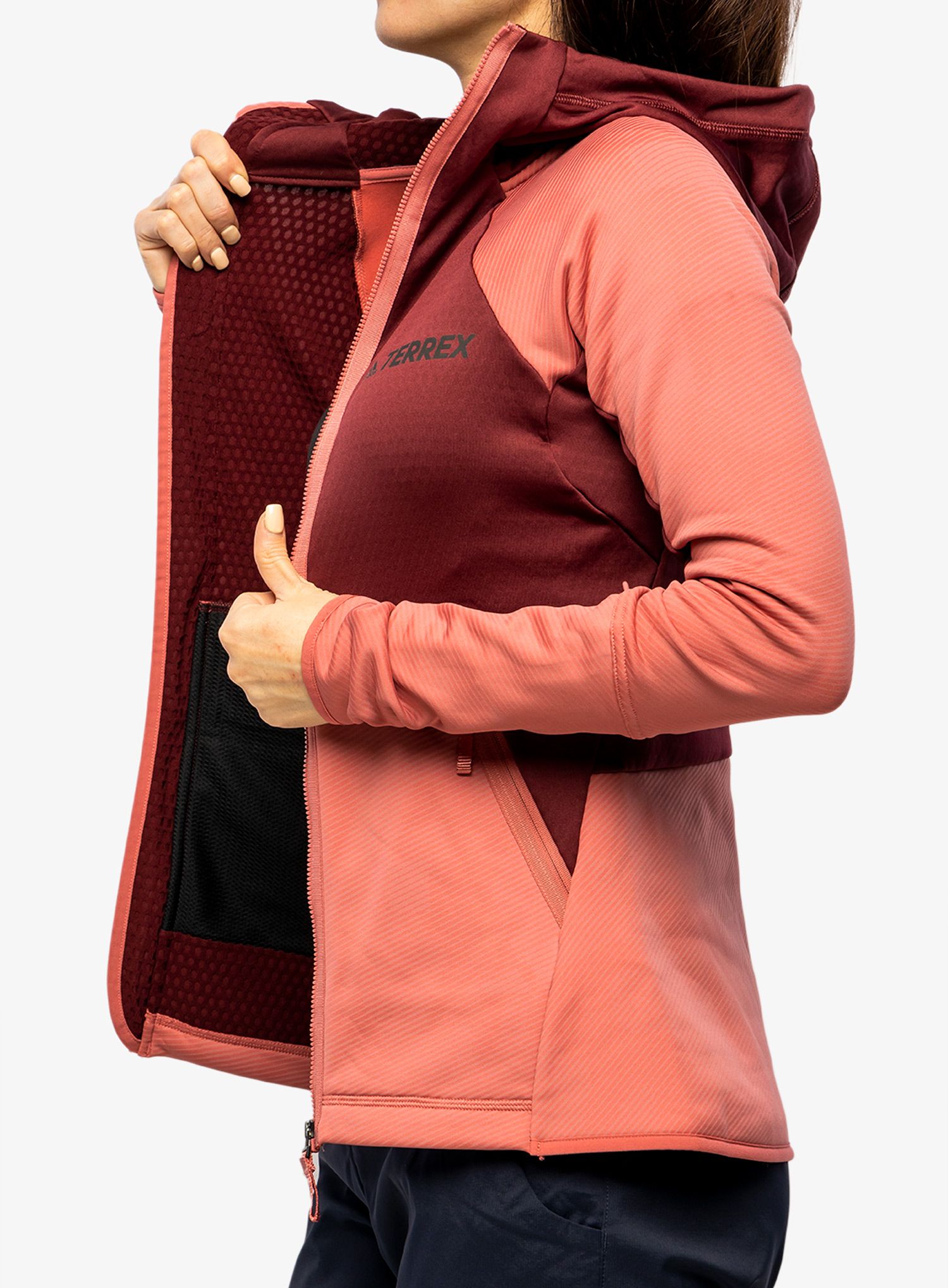 Dámská mikina adidas TERREX Flooce Hooded Hiking Fleece - red/red