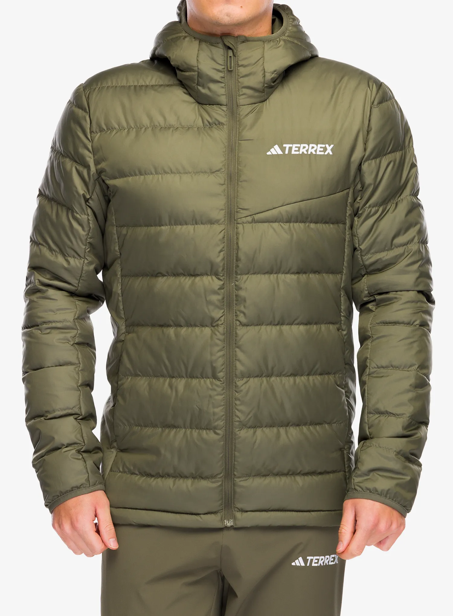 Péřová bunda adidas TERREX Multi Light Down Hooded Jacket - olive strata