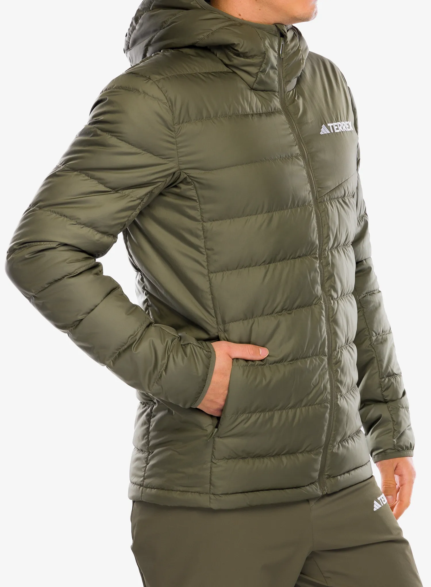 Péřová bunda adidas TERREX Multi Light Down Hooded Jacket - olive strata