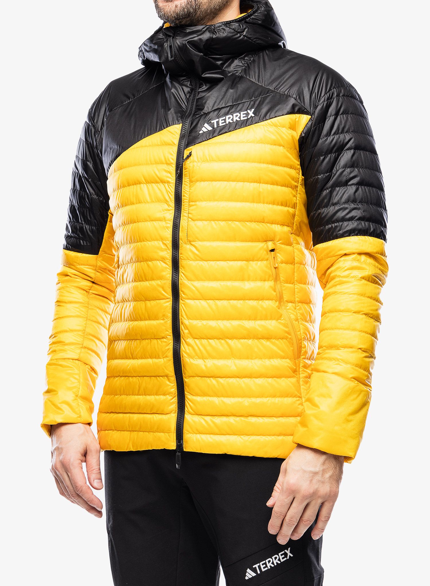 Péřová bunda pánská adidas TERREX Techrock Down Hooded Jacket - preyel/black