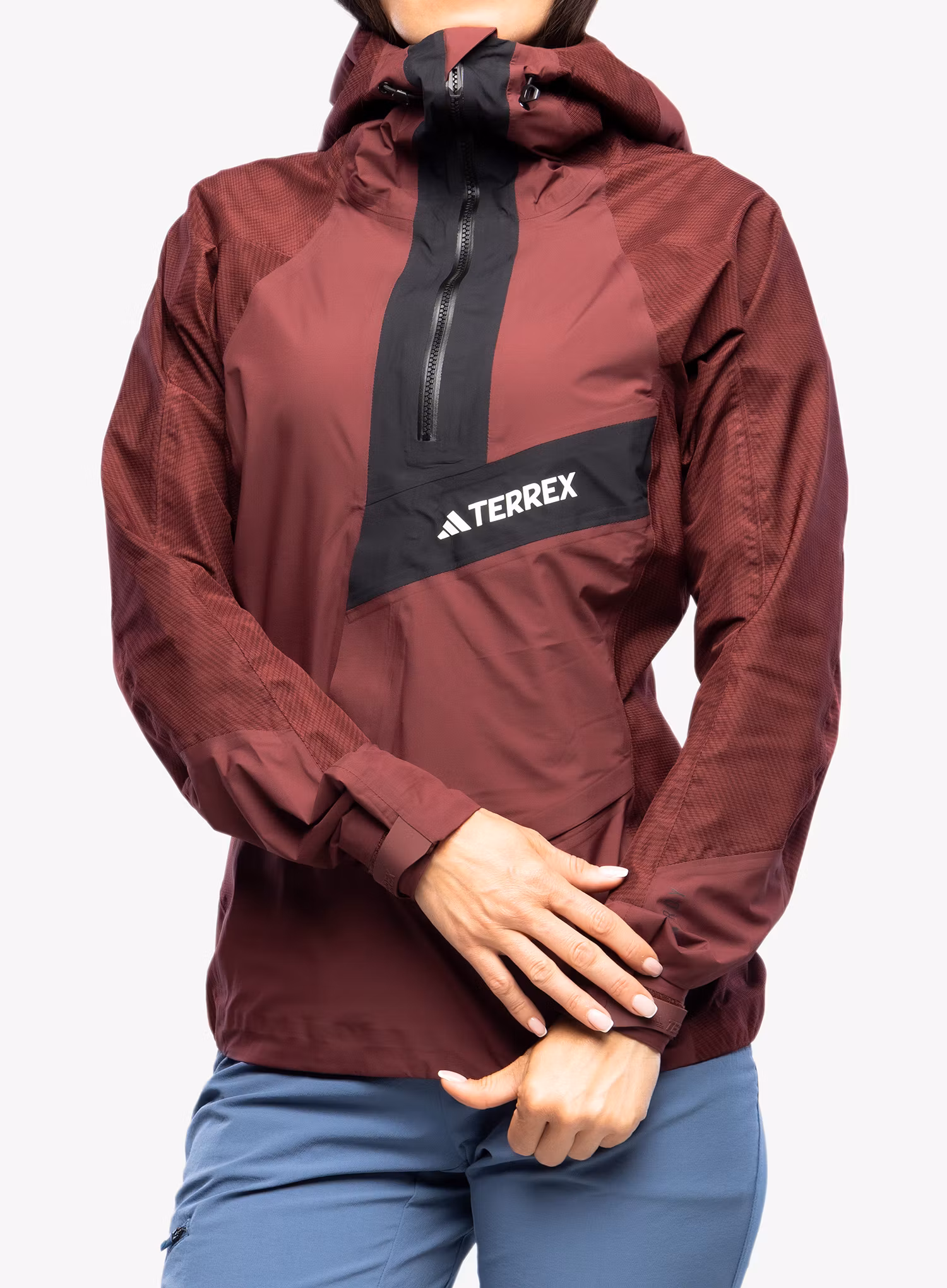 Dámská bunda do deště adidas TERREX Techrock Primeknit RAIN.RDY Anorak - shadow red