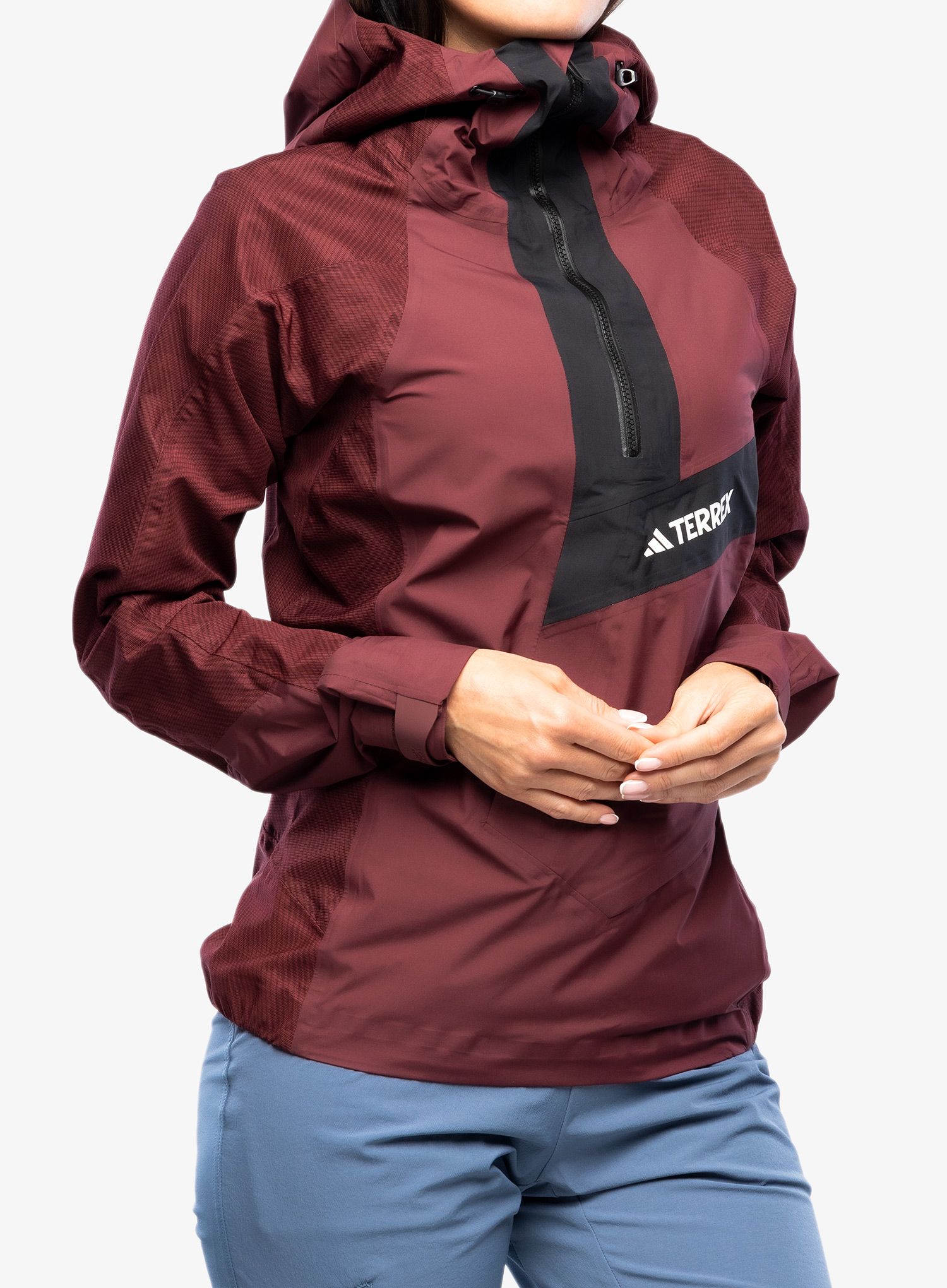 Dámská bunda do deště adidas TERREX Techrock Primeknit RAIN.RDY Anorak - shadow red