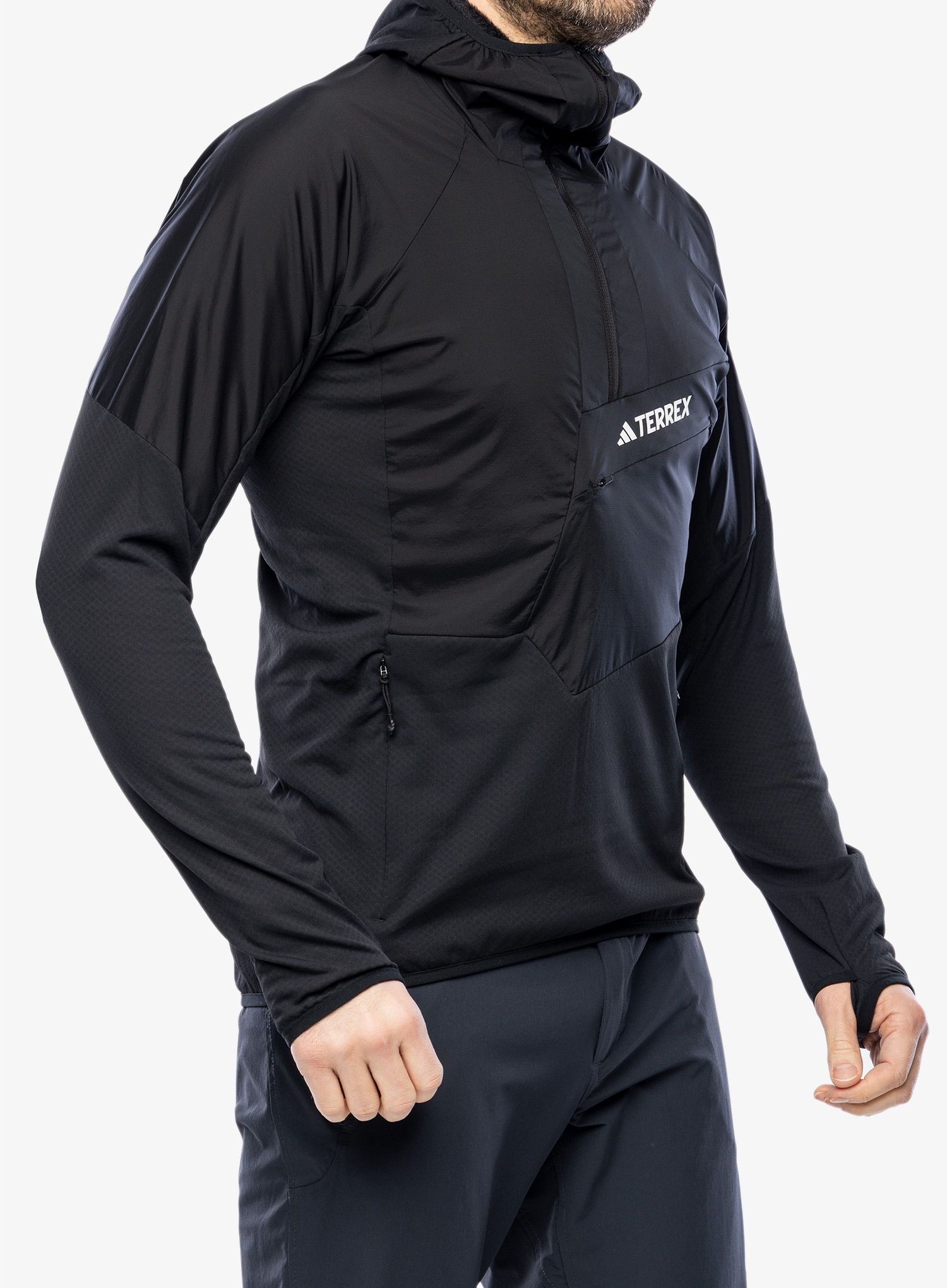Mikina s kapucí adidas TERREX Techrock Ultralight Half Zip Hooded Fleece - black