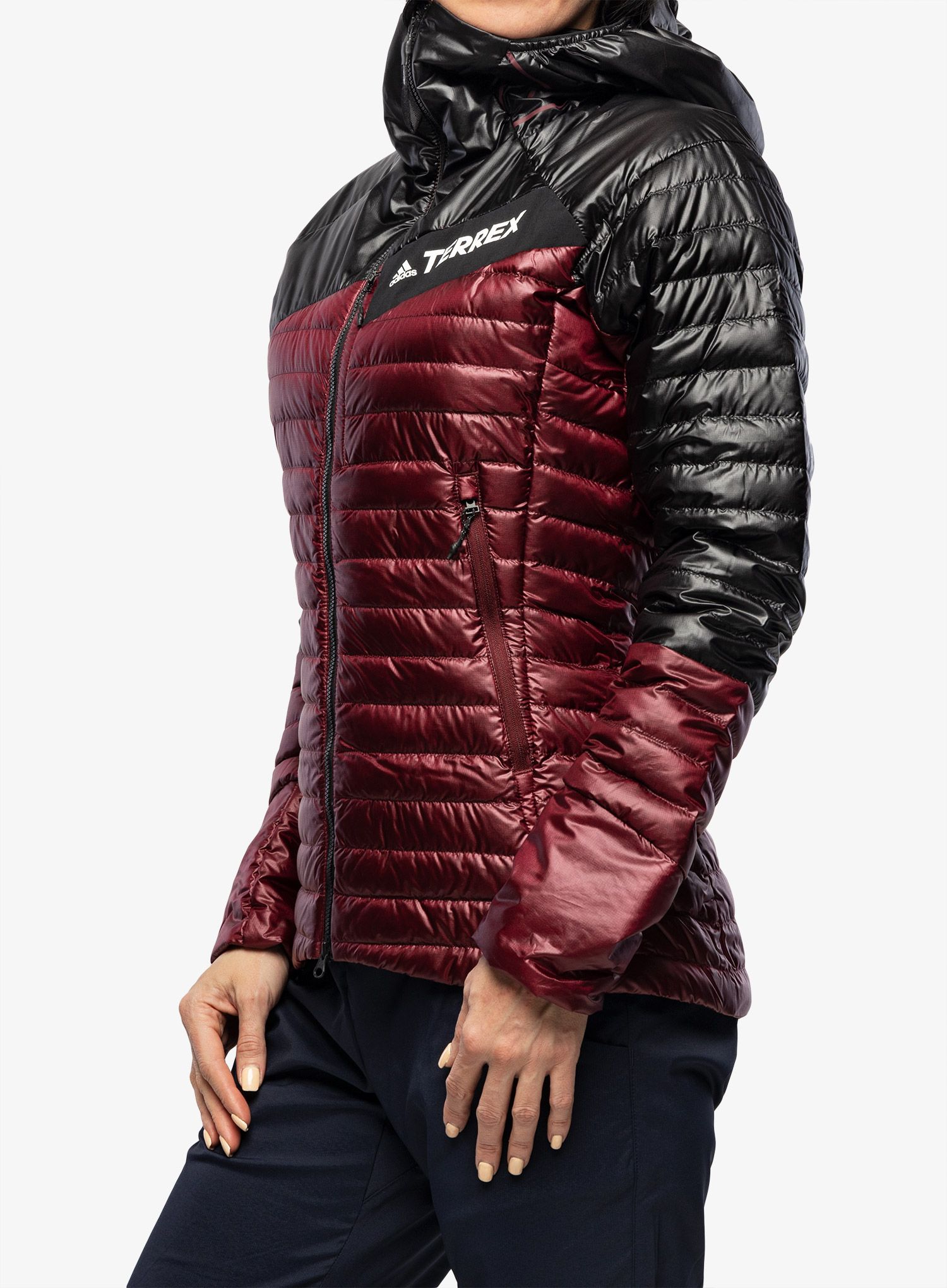 Dámská péřová bunda adidas TERREX Techrock Year-Round Down Hooded Jkt - red/black