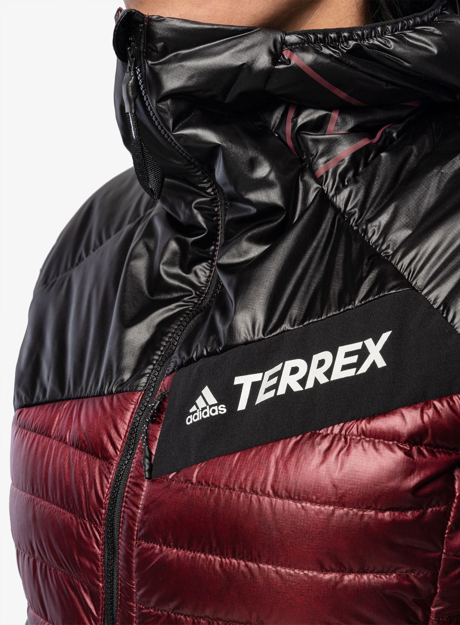 Dámská péřová bunda adidas TERREX Techrock Year-Round Down Hooded Jkt - red/black