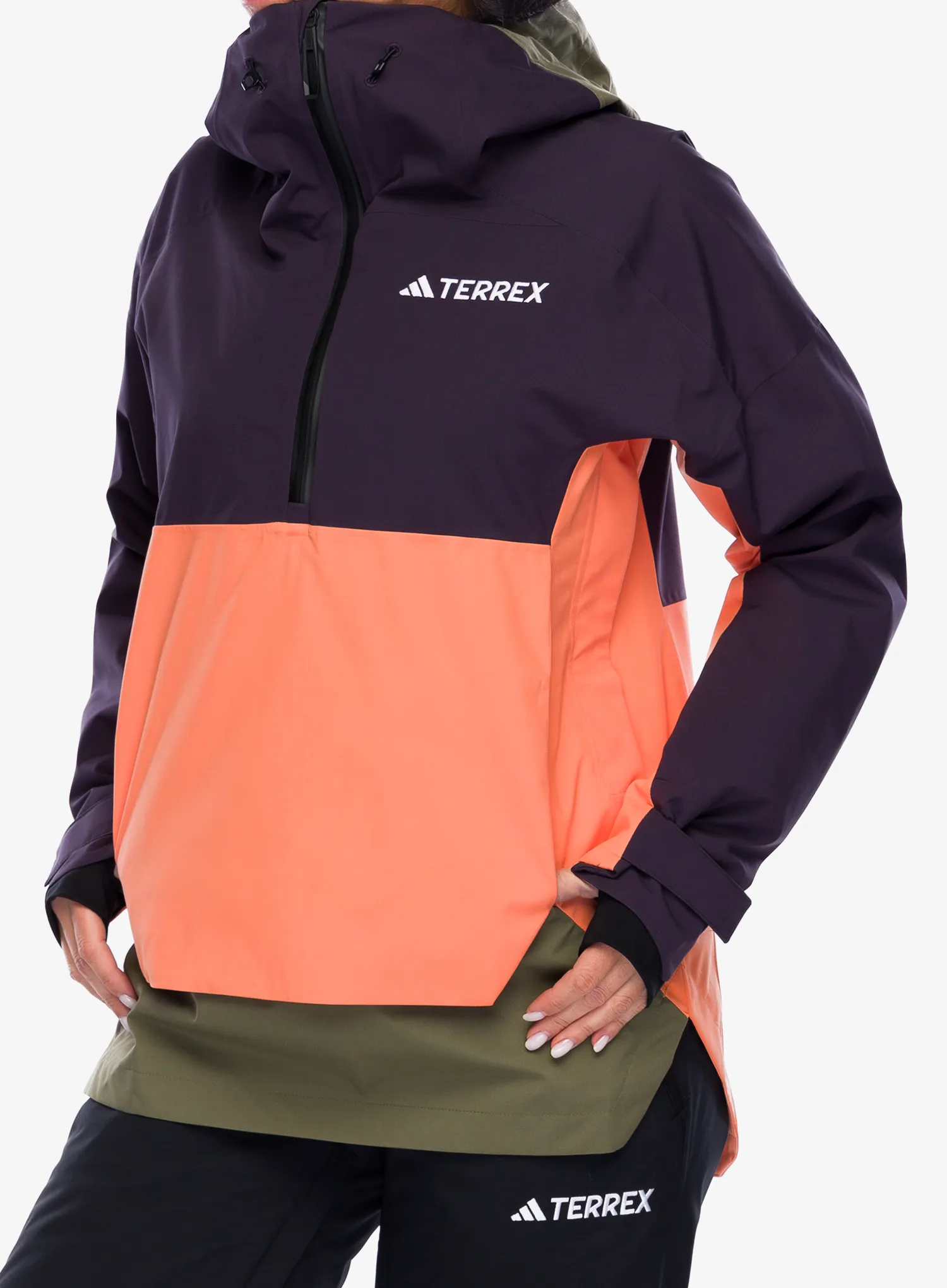 Dámská lyžařská bunda adidas TERREX Xperior 2L Lined RAIN.RDY Anorak - aurora blk/olive stra/amb tint