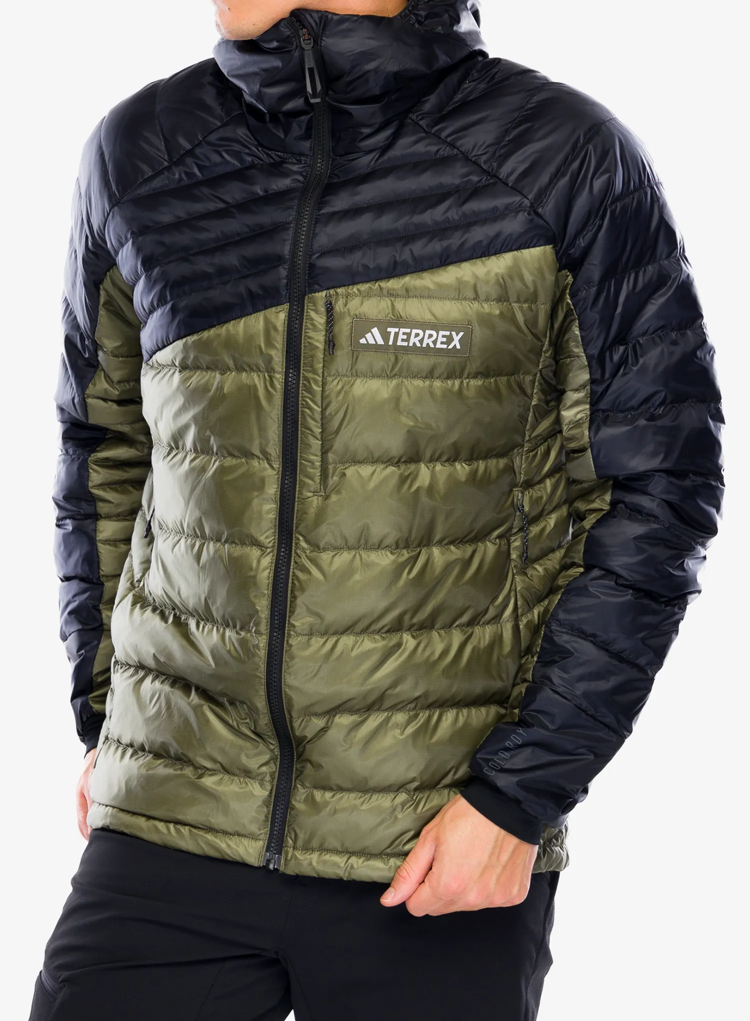 Péřová bunda adidas TERREX Xperior COLD.RDY Down Hooded Jkt - olive strata/black