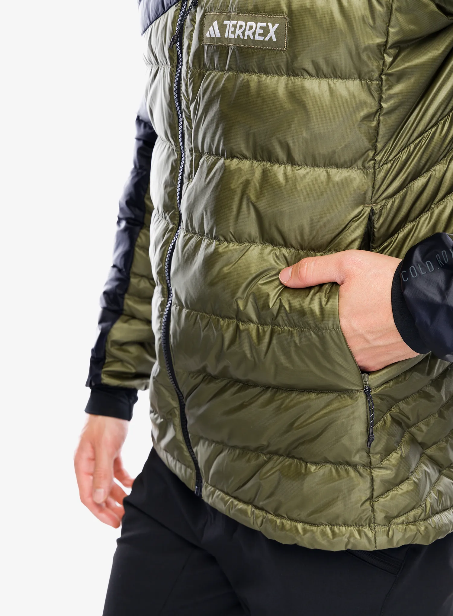 Péřová bunda adidas TERREX Xperior COLD.RDY Down Hooded Jkt - olive strata/black