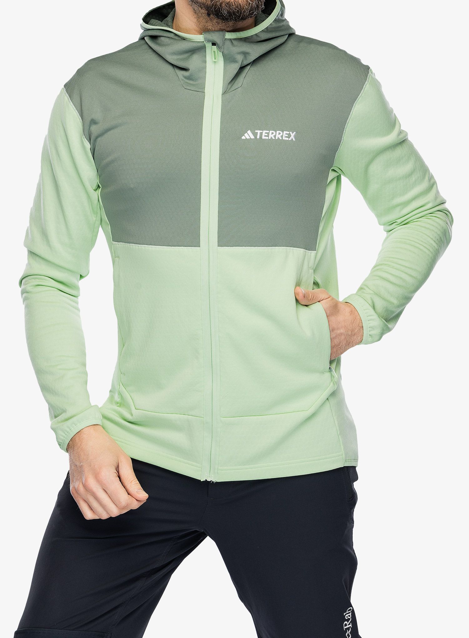 Outdoorova mikina adidas TERREX Xperior Light Fleece Hooded Jacket - semi green spark/silver green