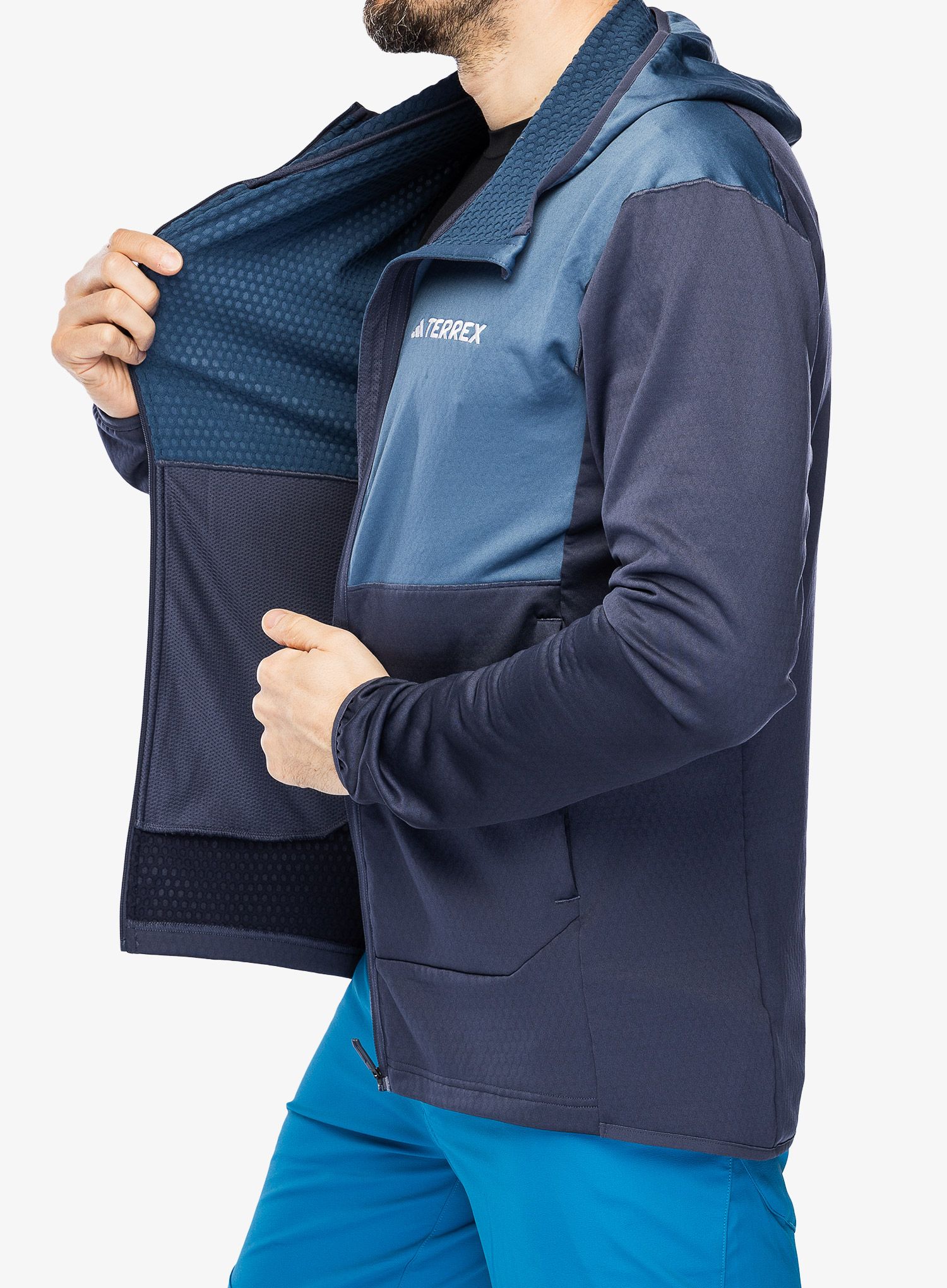 Mikina s kapucí adidas TERREX Xperior Light Fleece Hooded Jacket - shadow navy/wonder steel