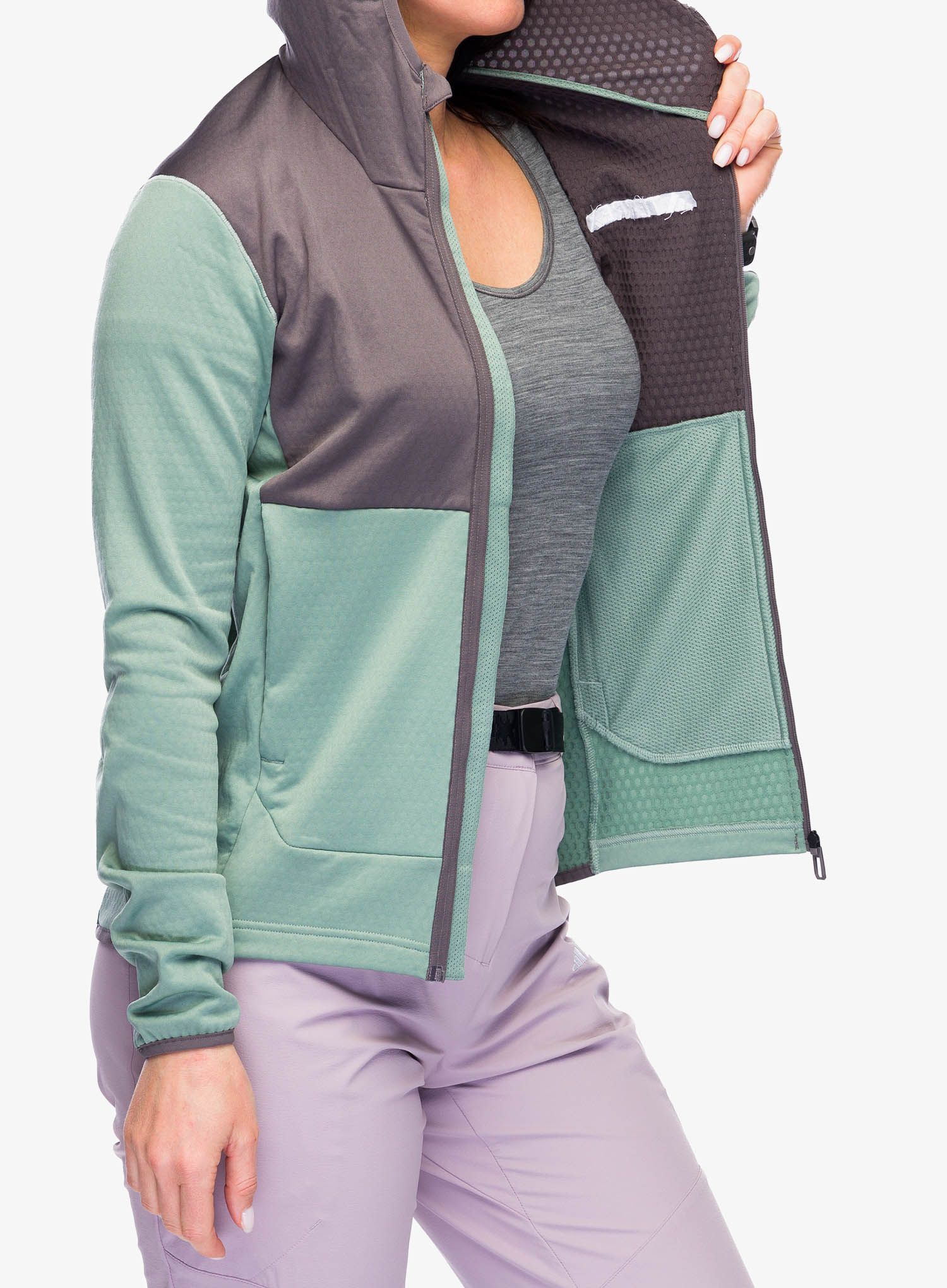 Outdoor mikina dámská adidas TERREX Xperior Light Fleece Hooded Jacket - silver green/charcoal