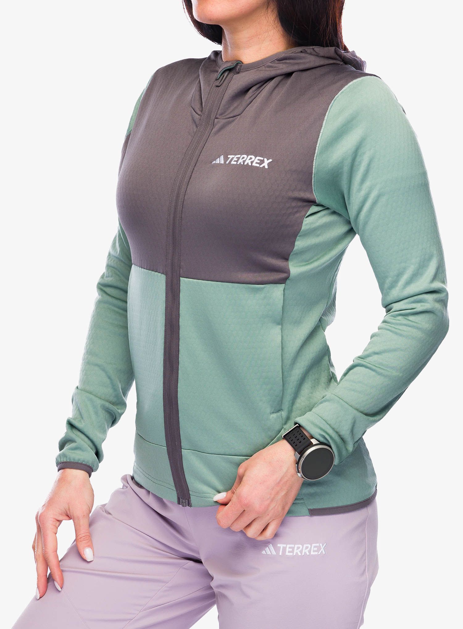 Outdoor mikina dámská adidas TERREX Xperior Light Fleece Hooded Jacket - silver green/charcoal
