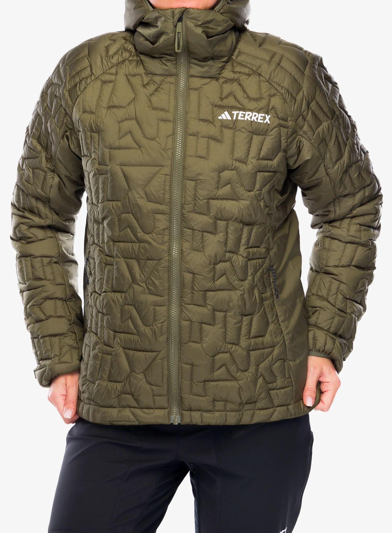 Zateplená bunda dámská adidas TERREX Xperior PrimaLoft Loose Fill Insulated Hooded Jkt - olive strata