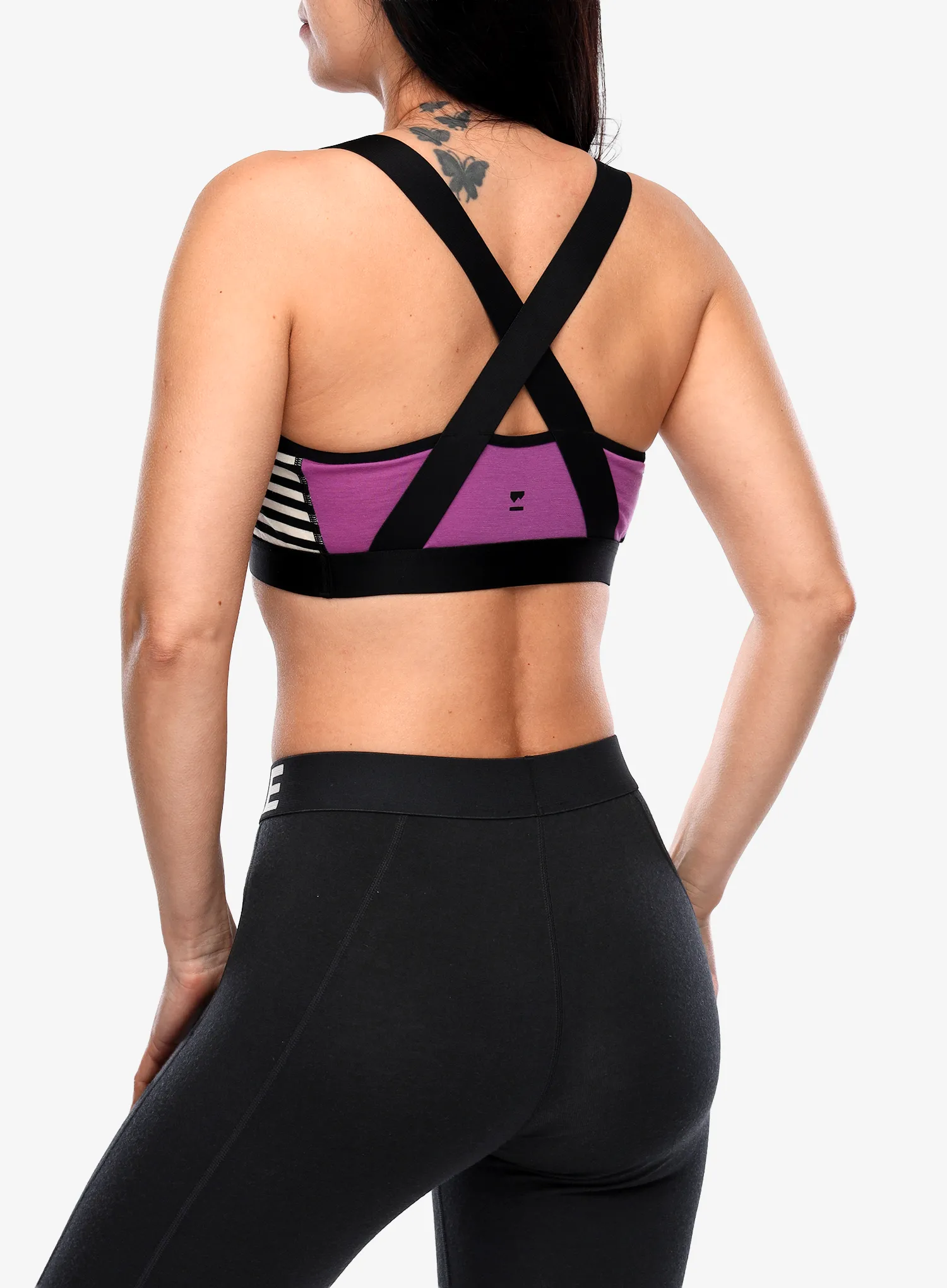Sportovní podprsenka Mons Royale Stella Merino X-Back Bra - purple bolt/mr stripe