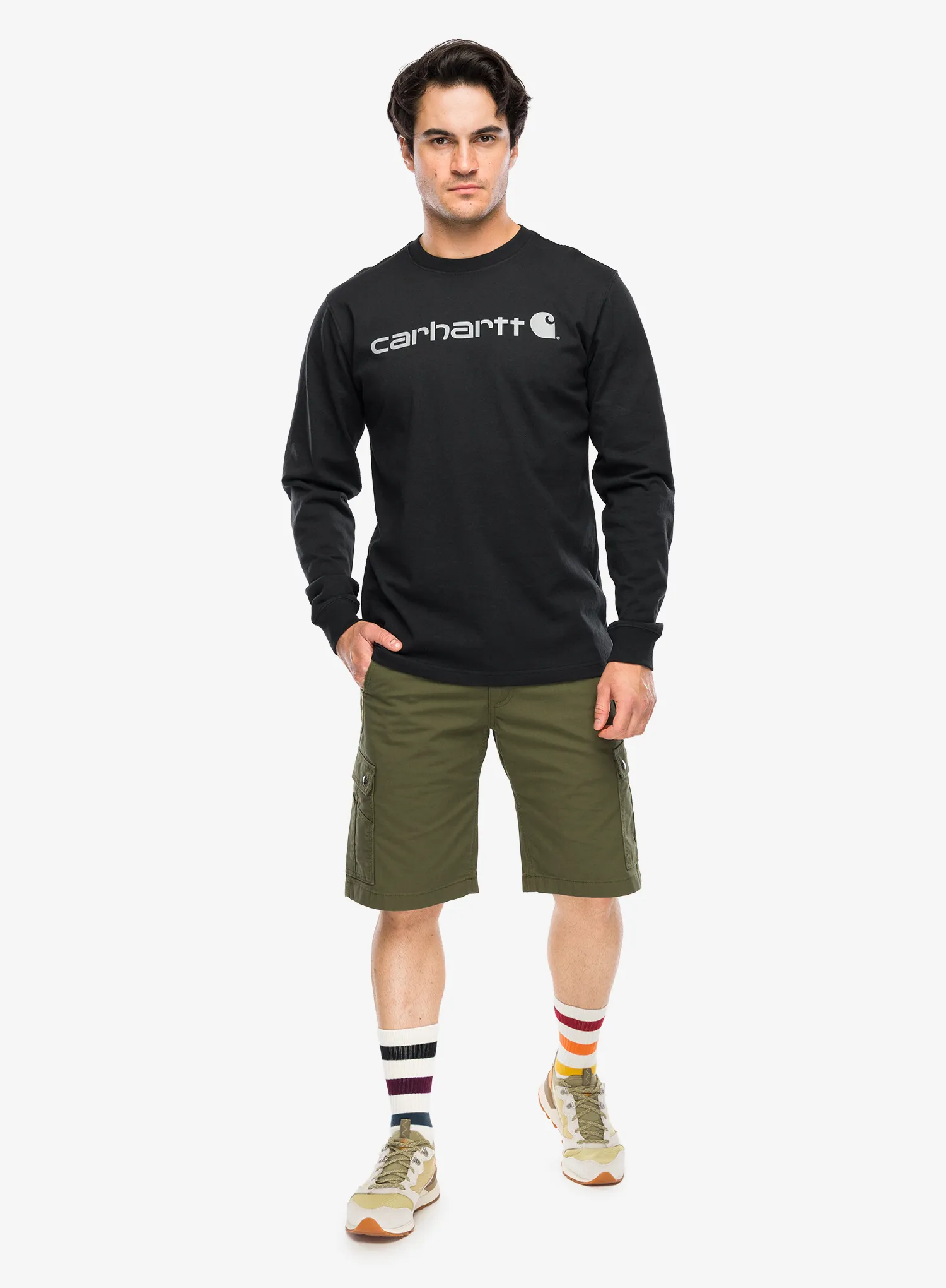 Mikina bez kapuce Carhartt Dearborn Relaxed LS Logo T-Shirt - black/gray
