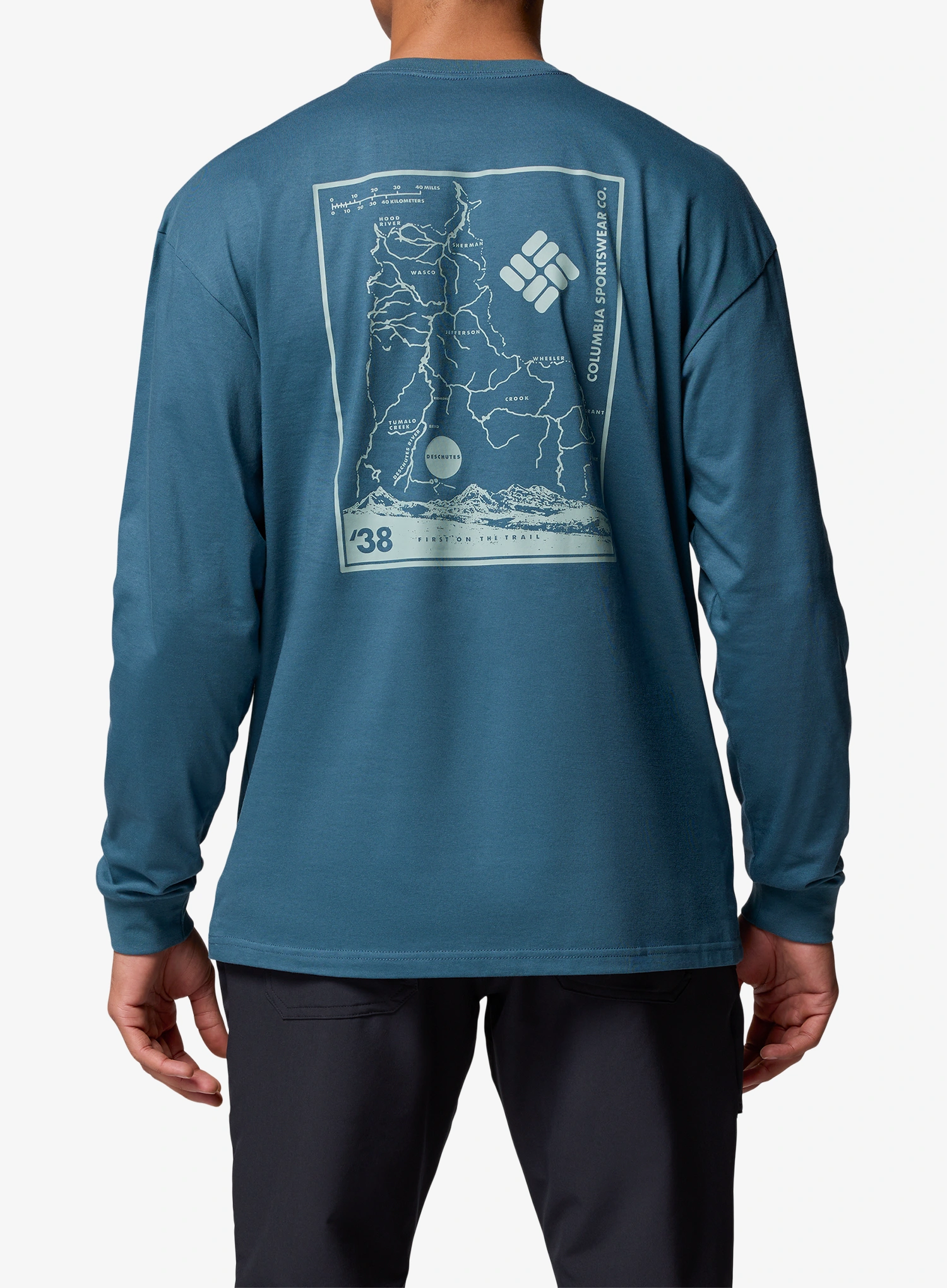 Mikina bez kapuce Columbia Black Butte LS Graphic Tee - everblue/trailmap