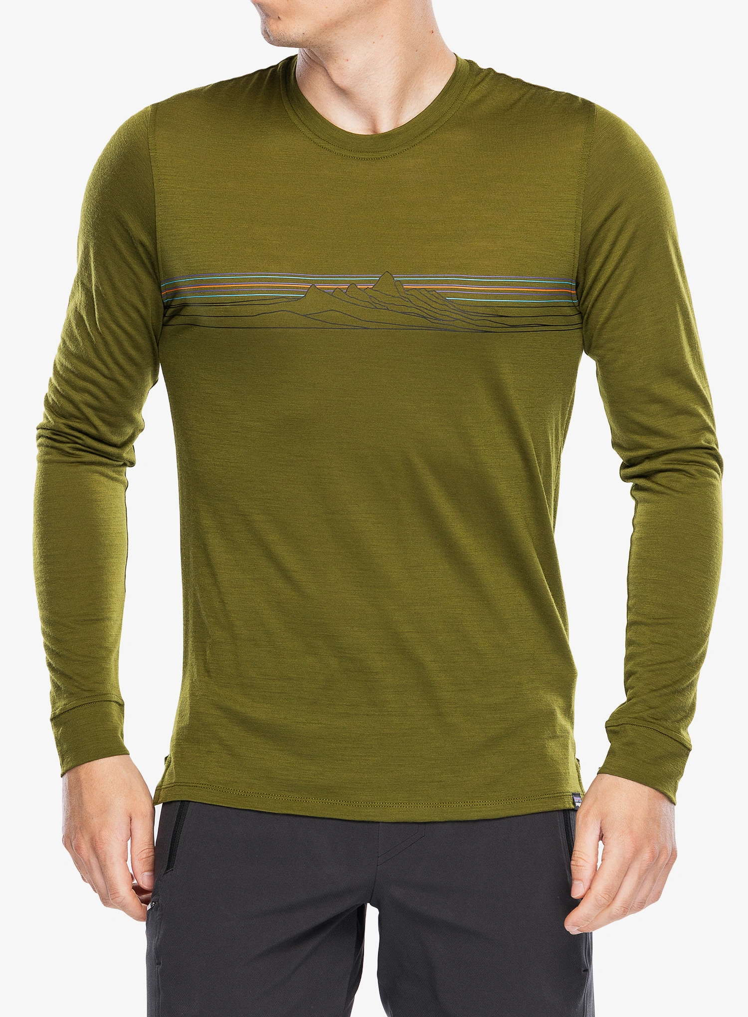 Mikina bez kapuce Patagonia L/S Cap Cool Merino Graphic Shirt - strata stripe/pond green
