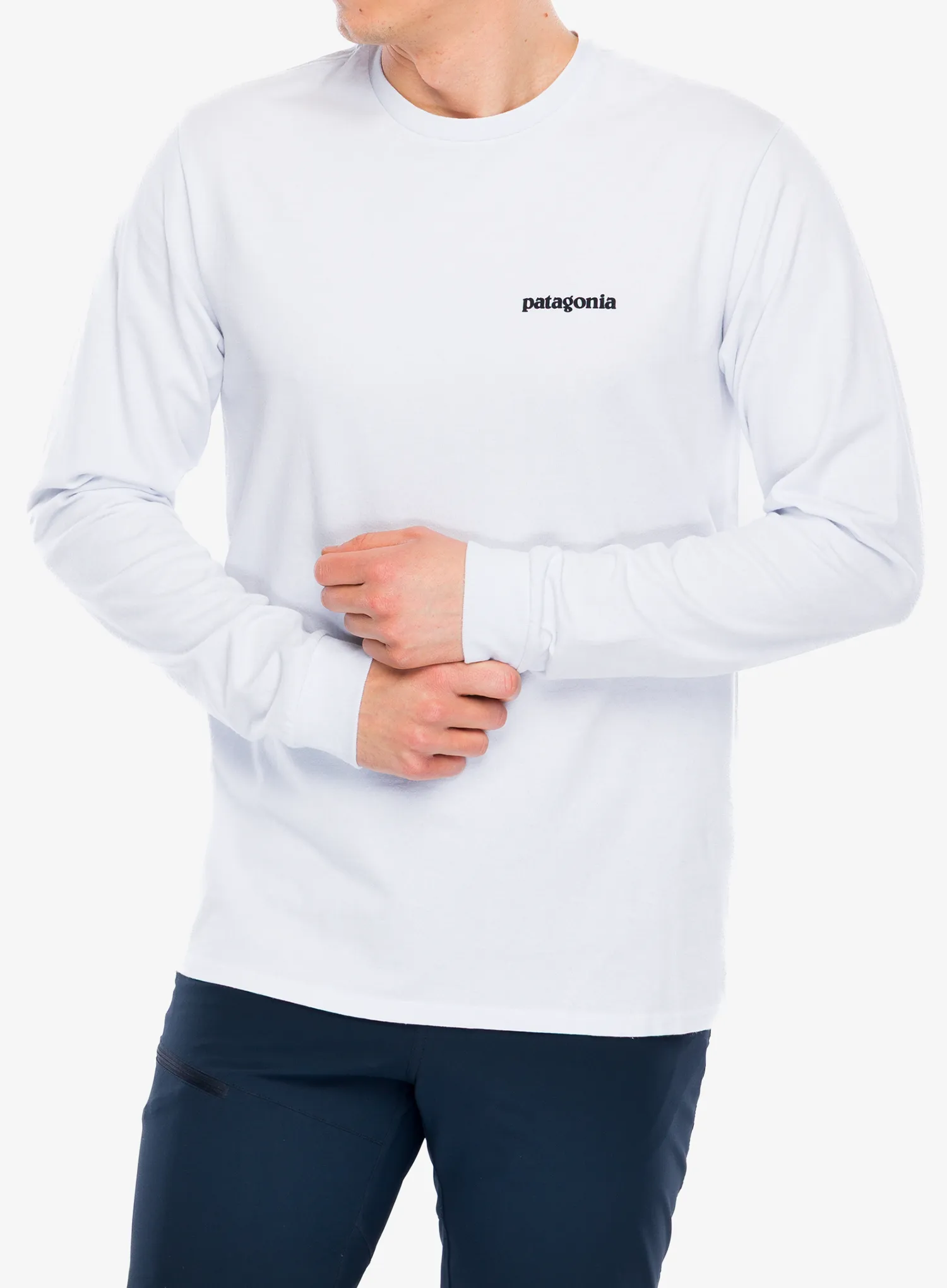 Mikina bez kapuce Patagonia L/S P-6 Logo Responsibili-Tee - white