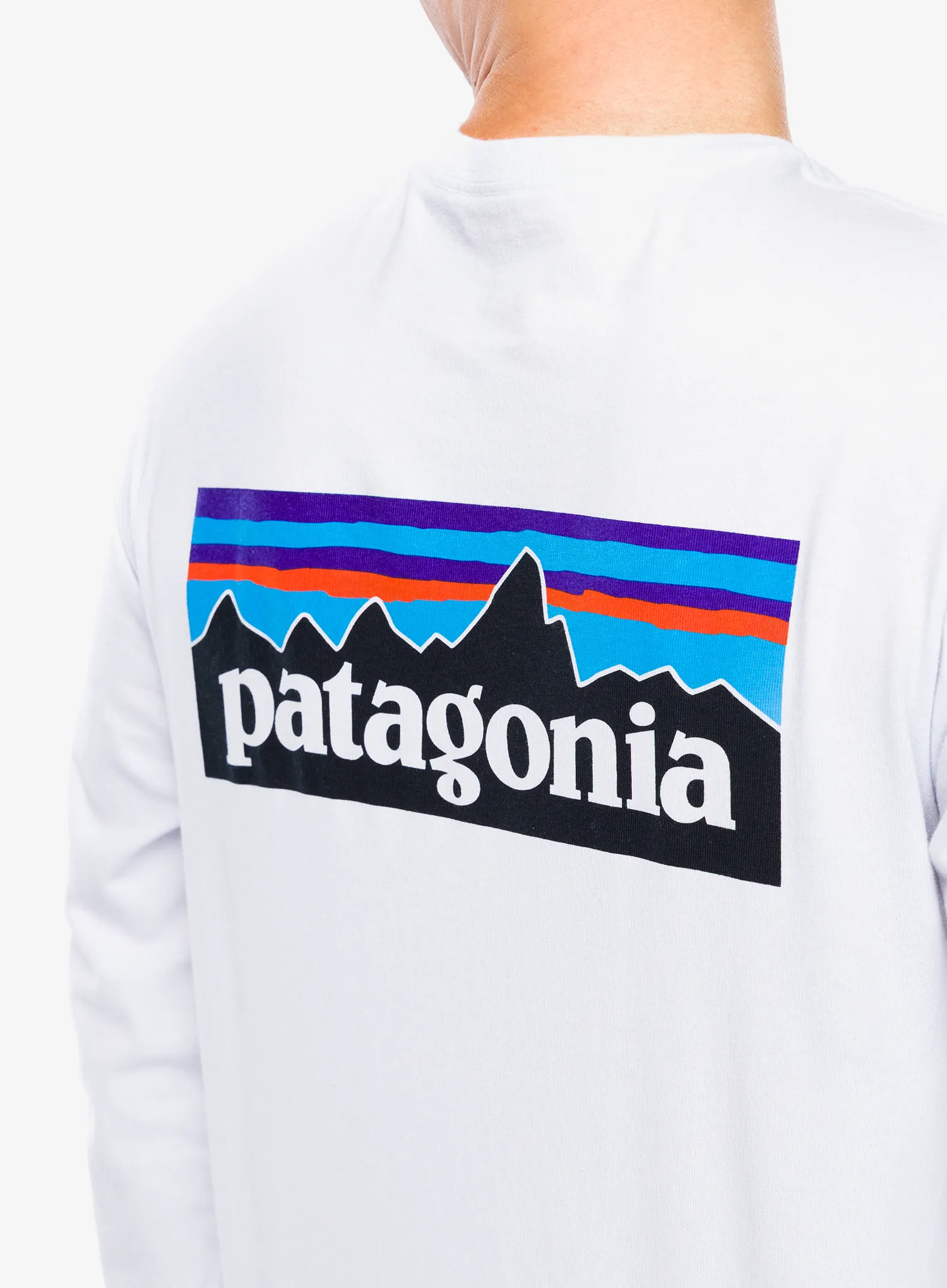 Mikina bez kapuce Patagonia L/S P-6 Logo Responsibili-Tee - white