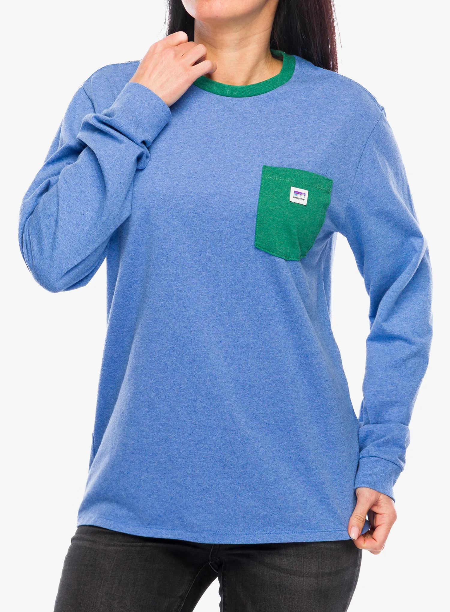 Mikina bez kapuce Patagonia L/S Shop Sticker Pocket Responsibili-Tee - abundant blue