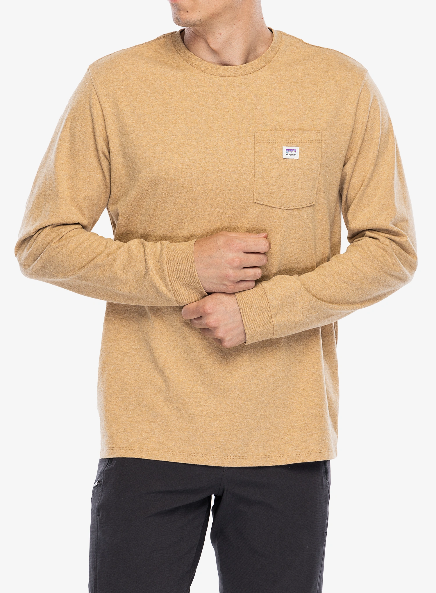 Mikina bez kapuce Patagonia L/S Shop Sticker Pocket Responsibili-Tee - talon gold