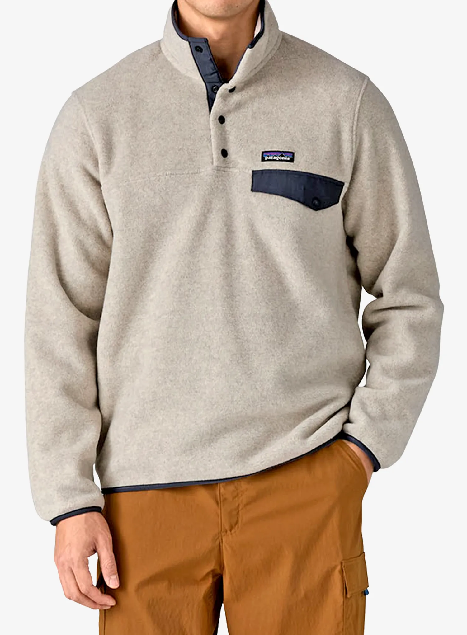 Mikina bez kapuce Patagonia Lightweight Synch Snap-T Pullover - oatmeal heather/smolder blue