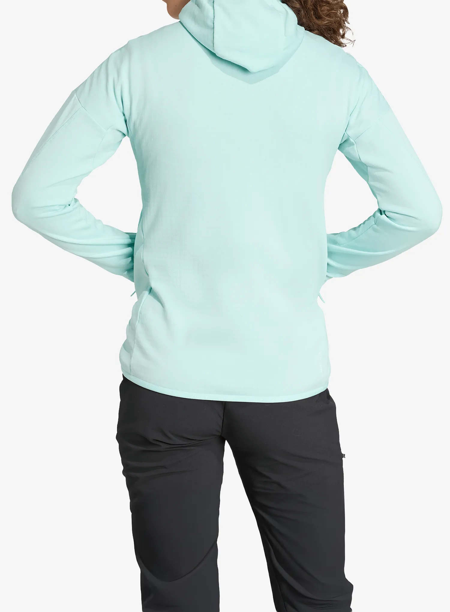 Dámská mikina adidas TERREX Techrock CLIMAWARM+ Wind Hooded Fleece Jacket - semi flash aqua