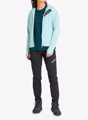 Dámská mikina adidas TERREX Techrock CLIMAWARM+ Wind Hooded Fleece Jacket - semi flash aqua
