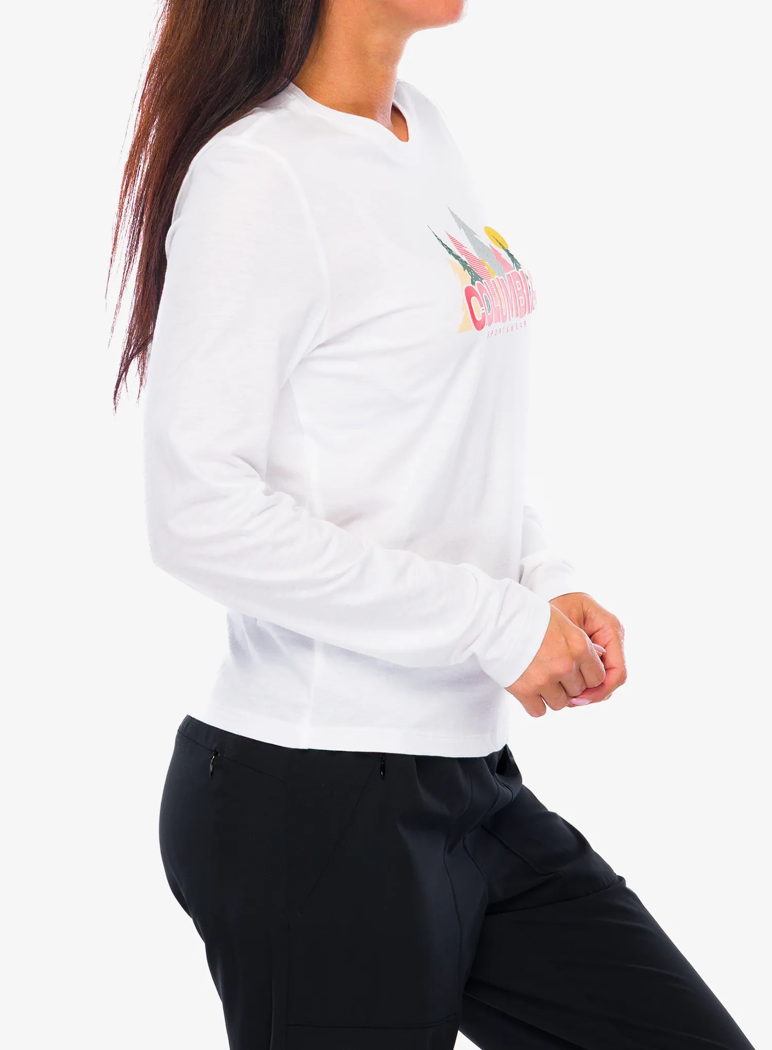 Dámská mikina bez kapuce Columbia Ruby Springs Graphic LS Tee - white/colorful treescape