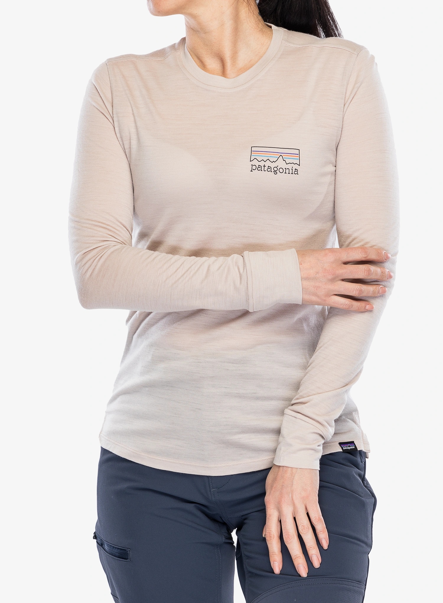 Dámská mikina bez kapuce Patagonia L/S Cap Cool Merino Graphic - fitz roy strata/shroom taupe