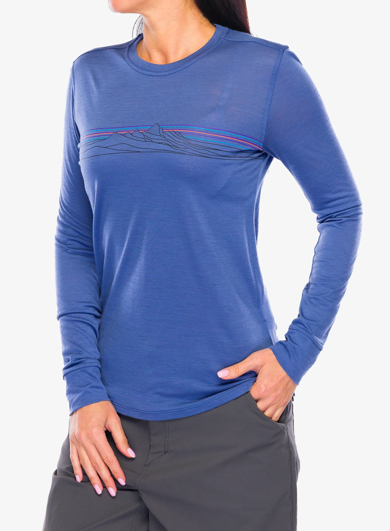 Dámská mikina bez kapuce Patagonia L/S Cap Cool Merino Graphic - strata stripe/current blue