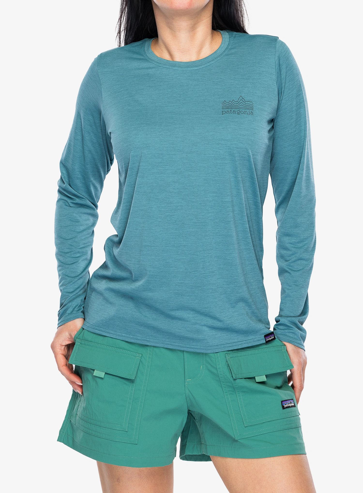 Dámská mikina bez kapuce Patagonia L/S Capilene Cool Daily Graphic Shirt - strataspire/wetland blue
