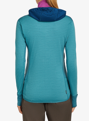 Dámská mikina Icebreaker Merino Blend 300 RealFleece Descender LS Zip Hoodie - topaz/atlantis/cb