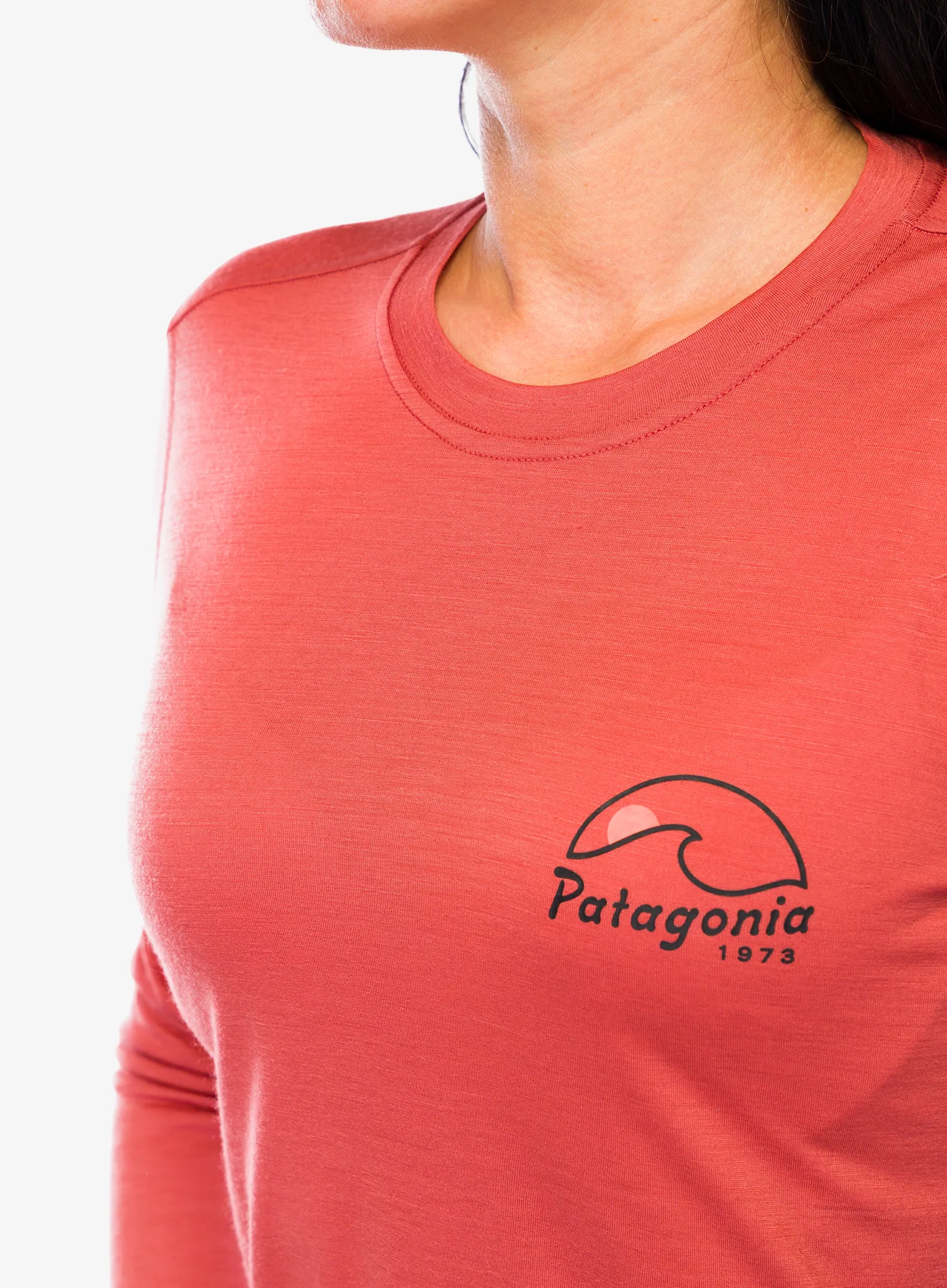 Dámská mikina Patagonia L/S Cap Cool Merino Graphic - imagine moon/potters red