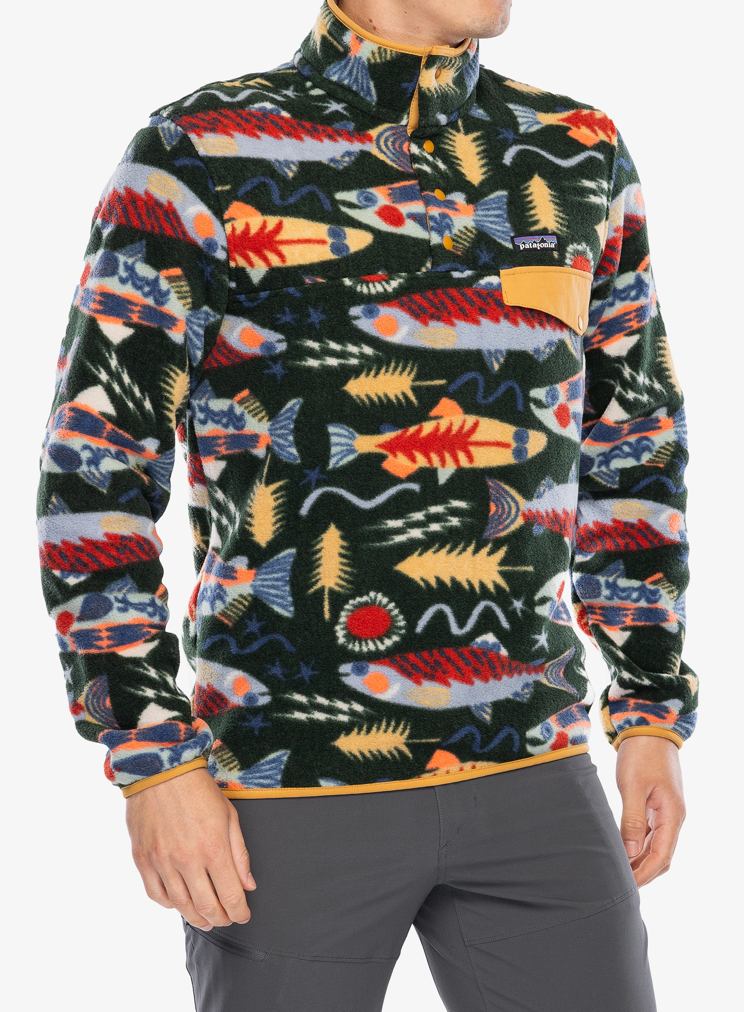 Fleece mikina Patagonia Lightweight Synch Snap-T Pullover - salmon energy/old green