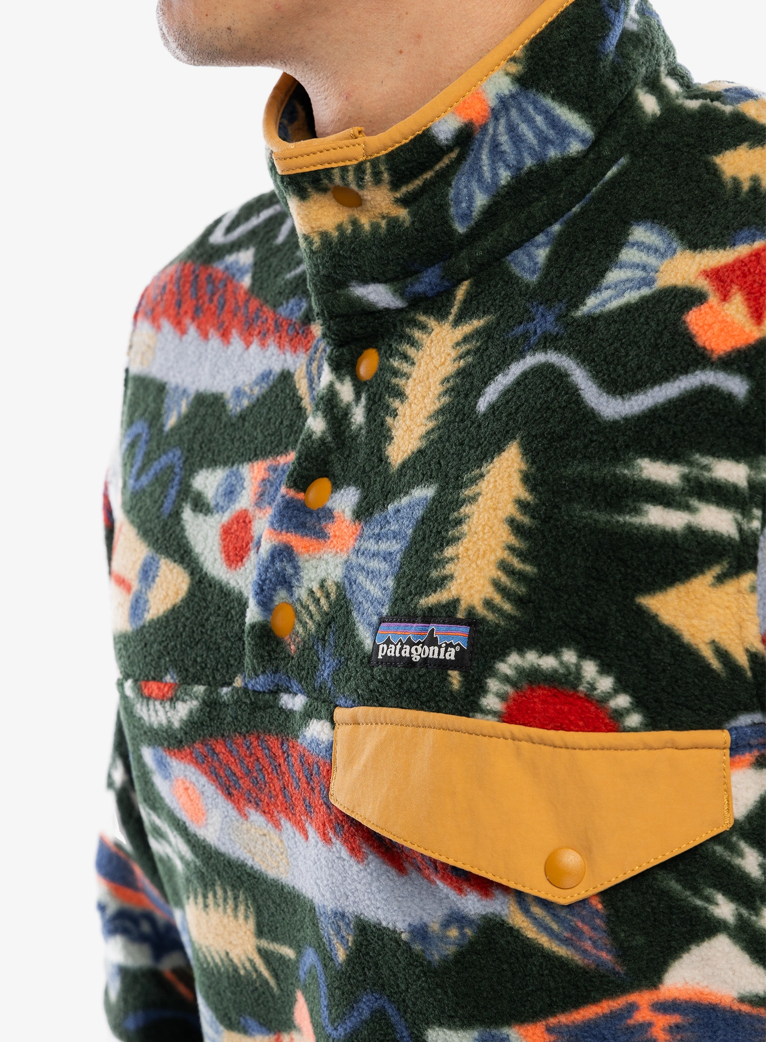 Fleece mikina Patagonia Lightweight Synch Snap-T Pullover - salmon energy/old green