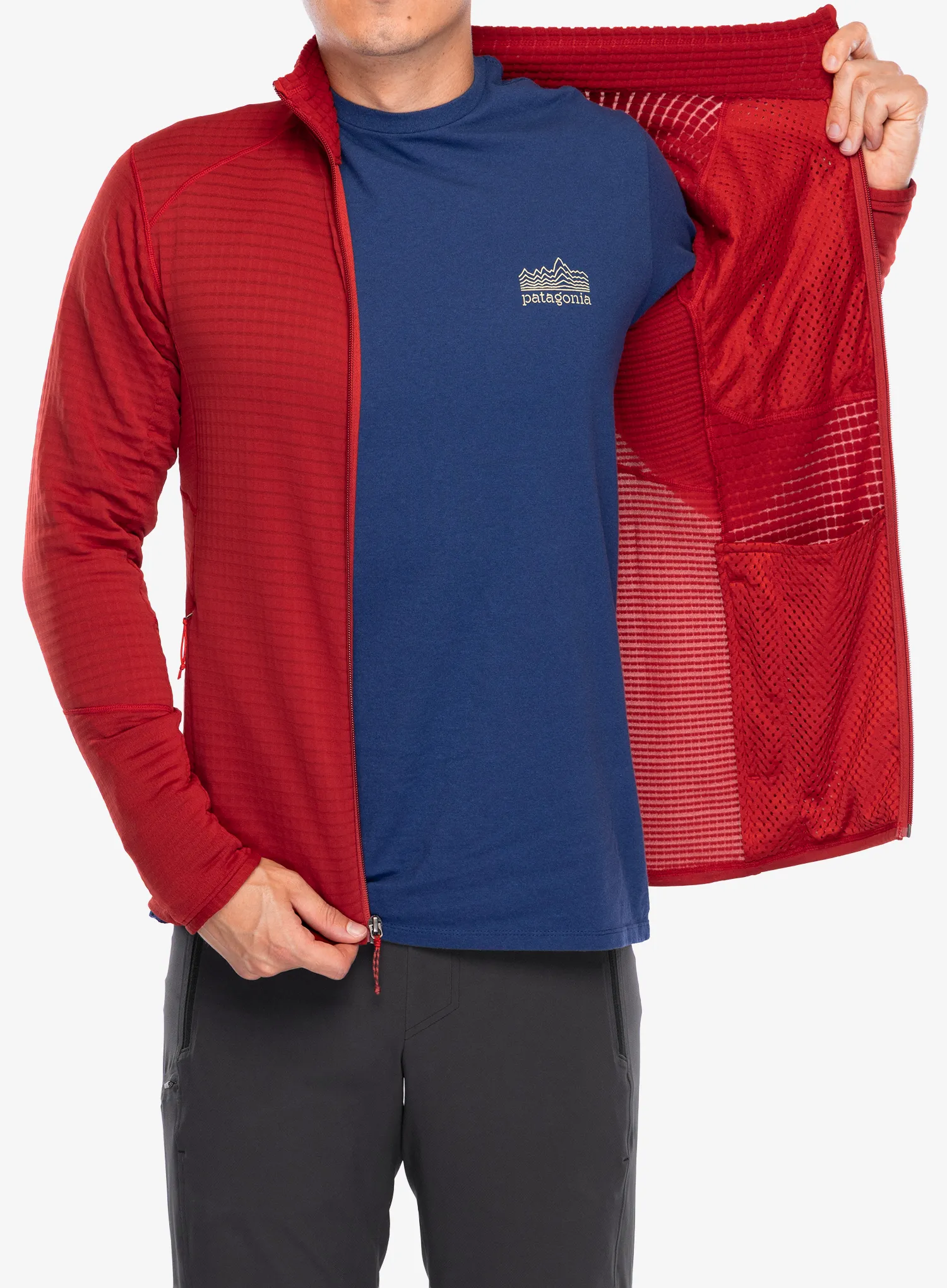 Fleece mikina Patagonia R1 Hybrid Jacket - amanita red