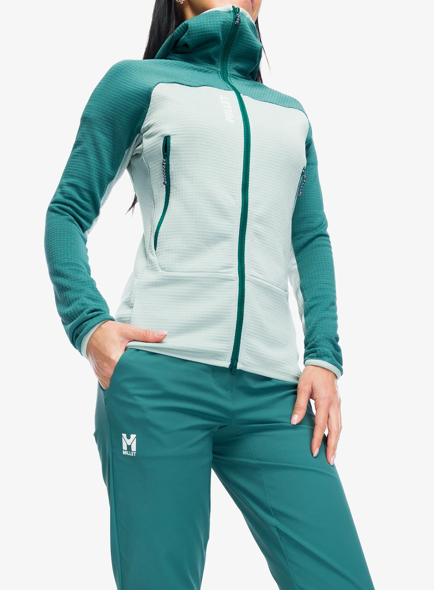 Dámská mikina na zip Millet Fusion Grid Hoodie - seaweed/bottle