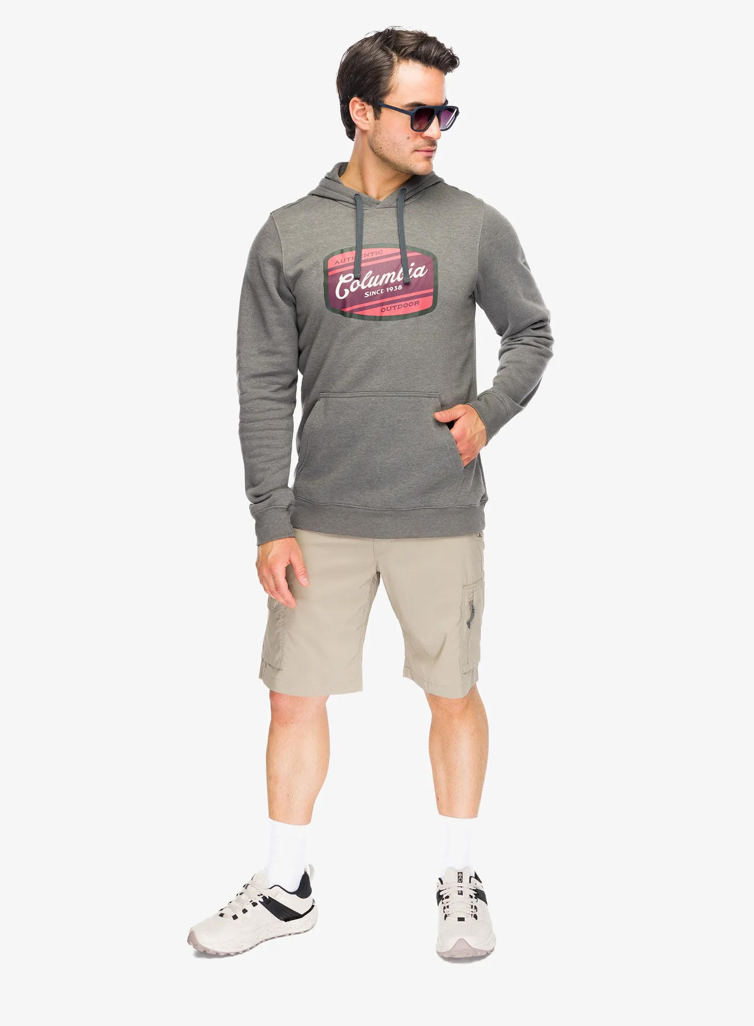 Mikina s kapucí Columbia Trek Graphic Hoodie - charcoal heather/c.badge