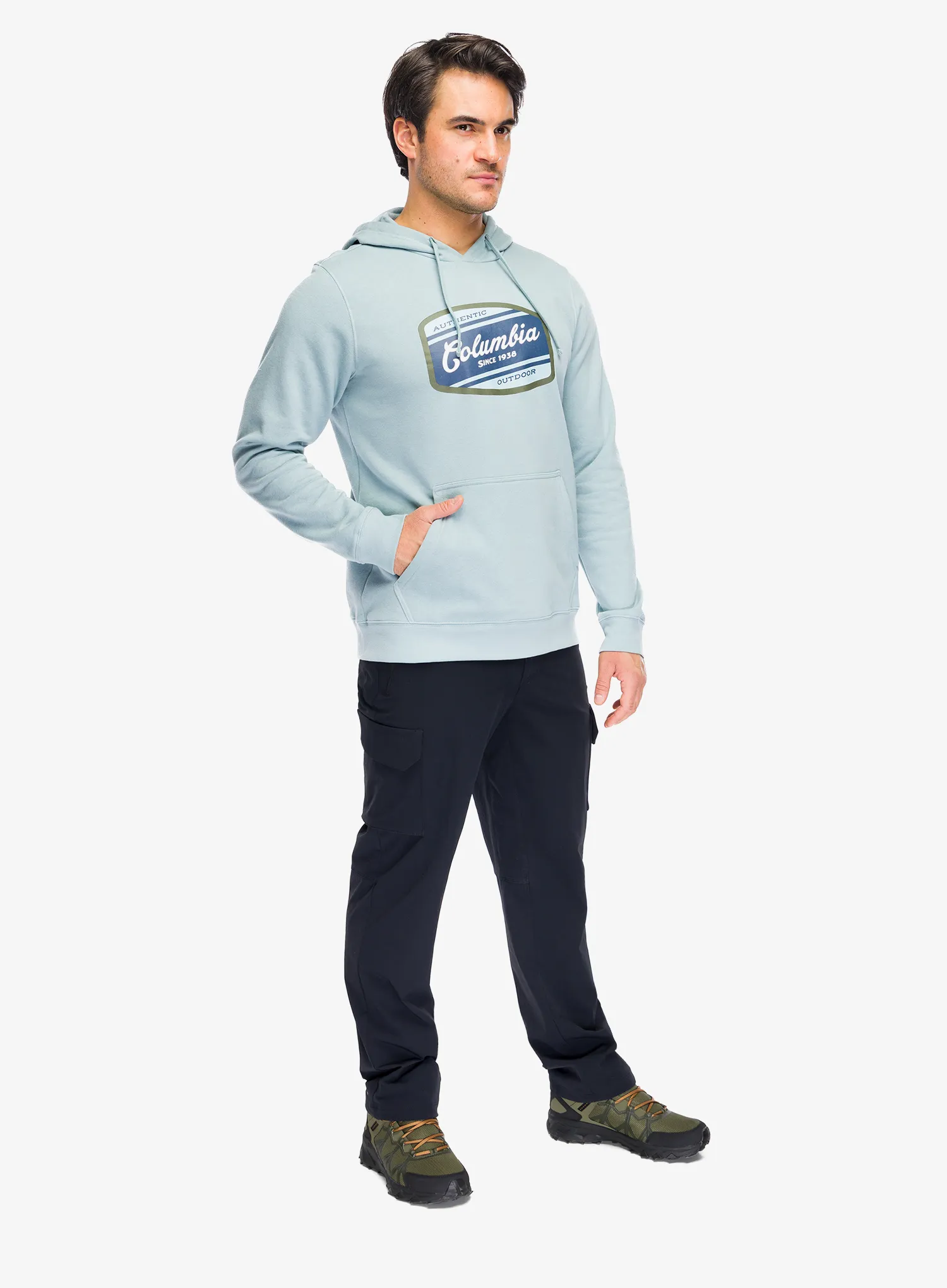 Mikina s kapucí Columbia Trek Graphic Hoodie - crushed blue/c.badge